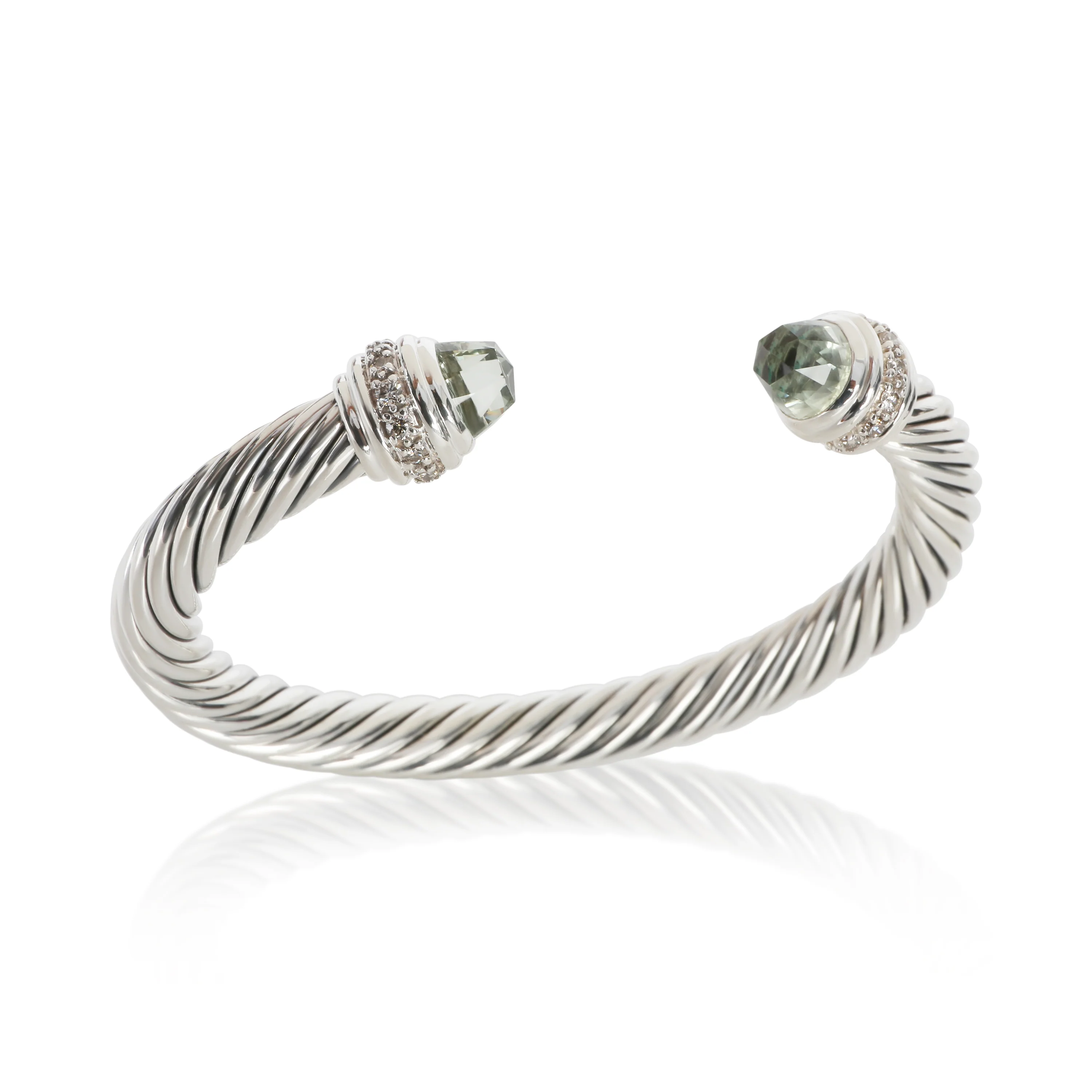Sterling Silver Prasiolite and Diamond Cable Classic Bracelet - Image 4