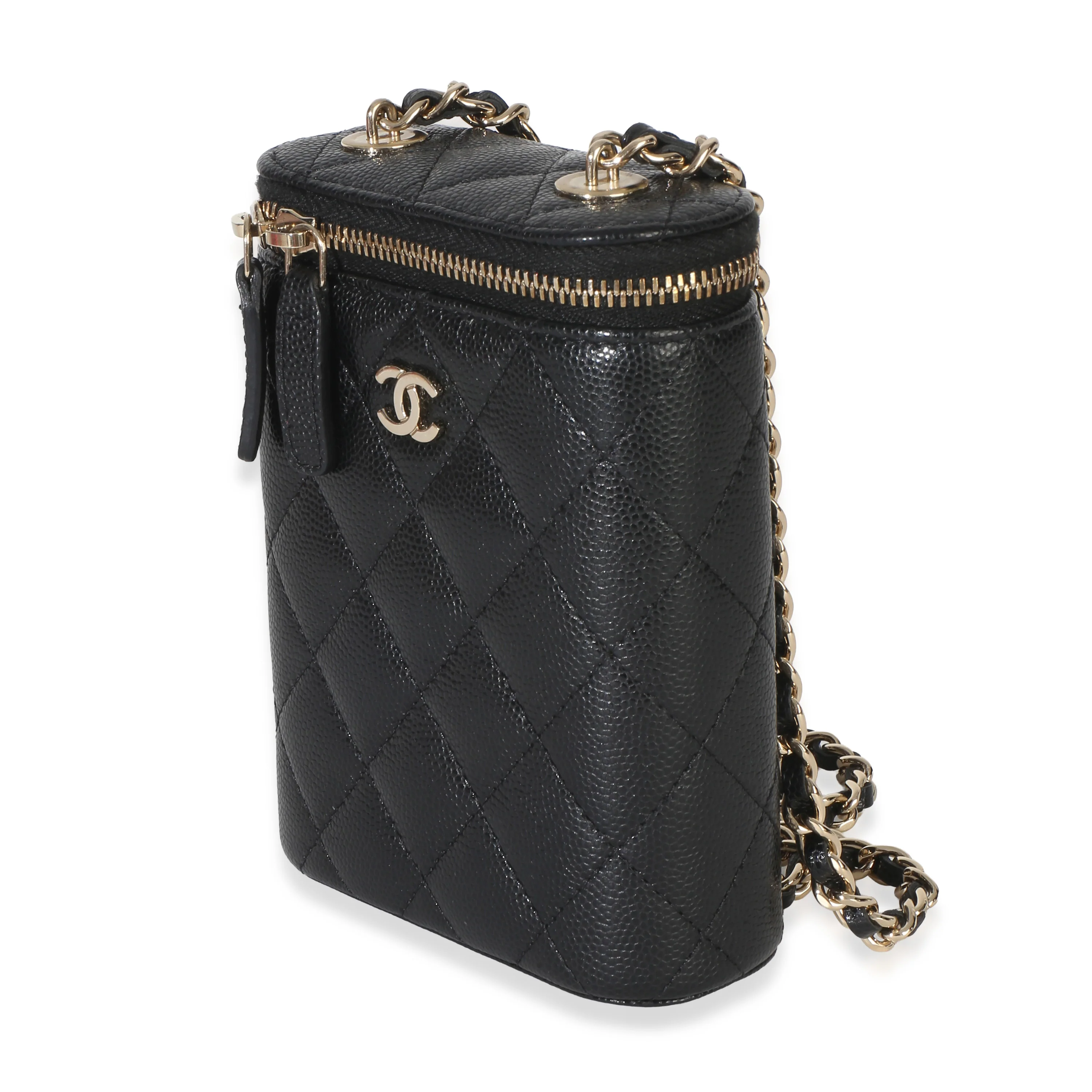 Black Caviar Quilted Small Vertical Coco Beauty Vanity Case - Image 2
