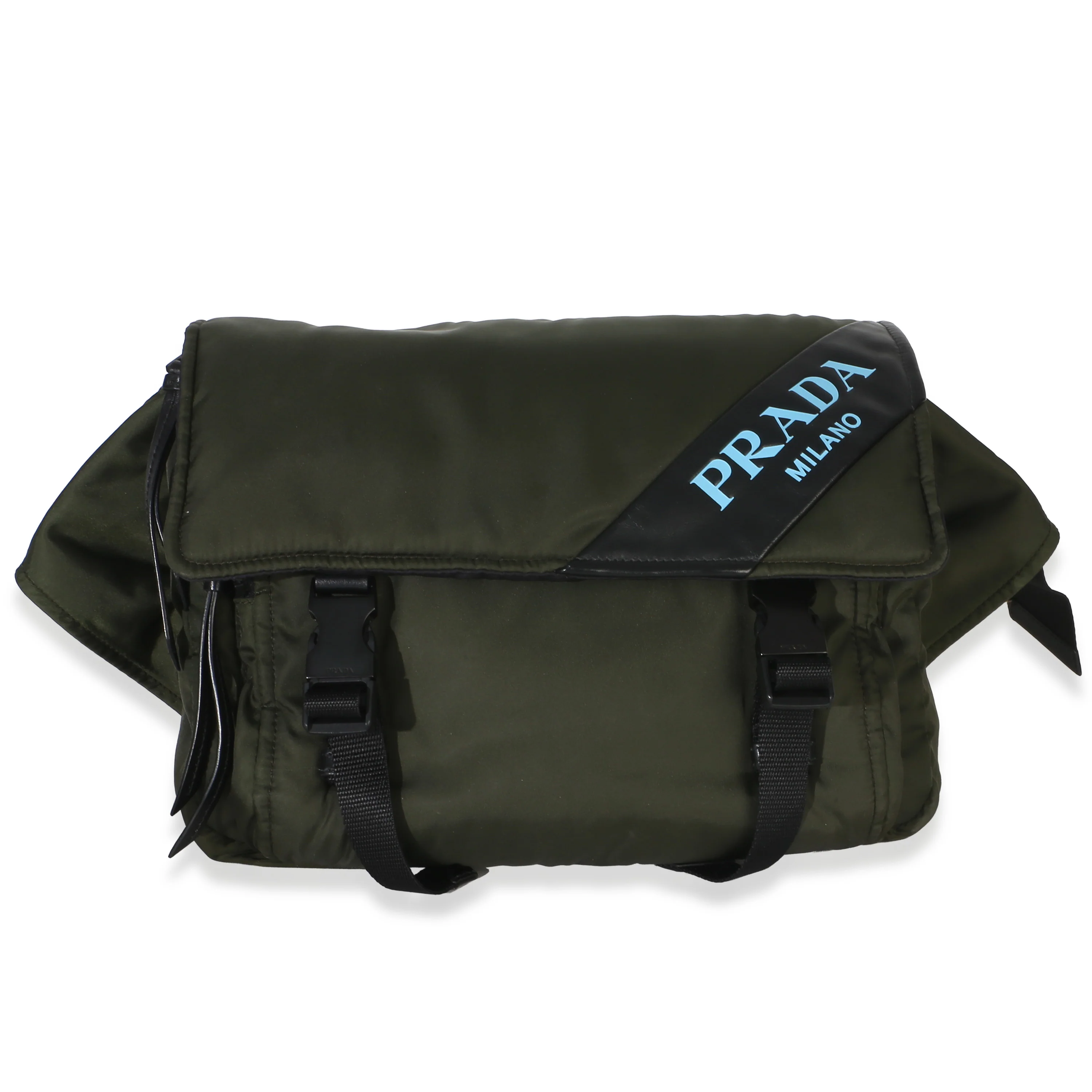 Green Tessuto Logo Stripe Buckle Messenger Bag