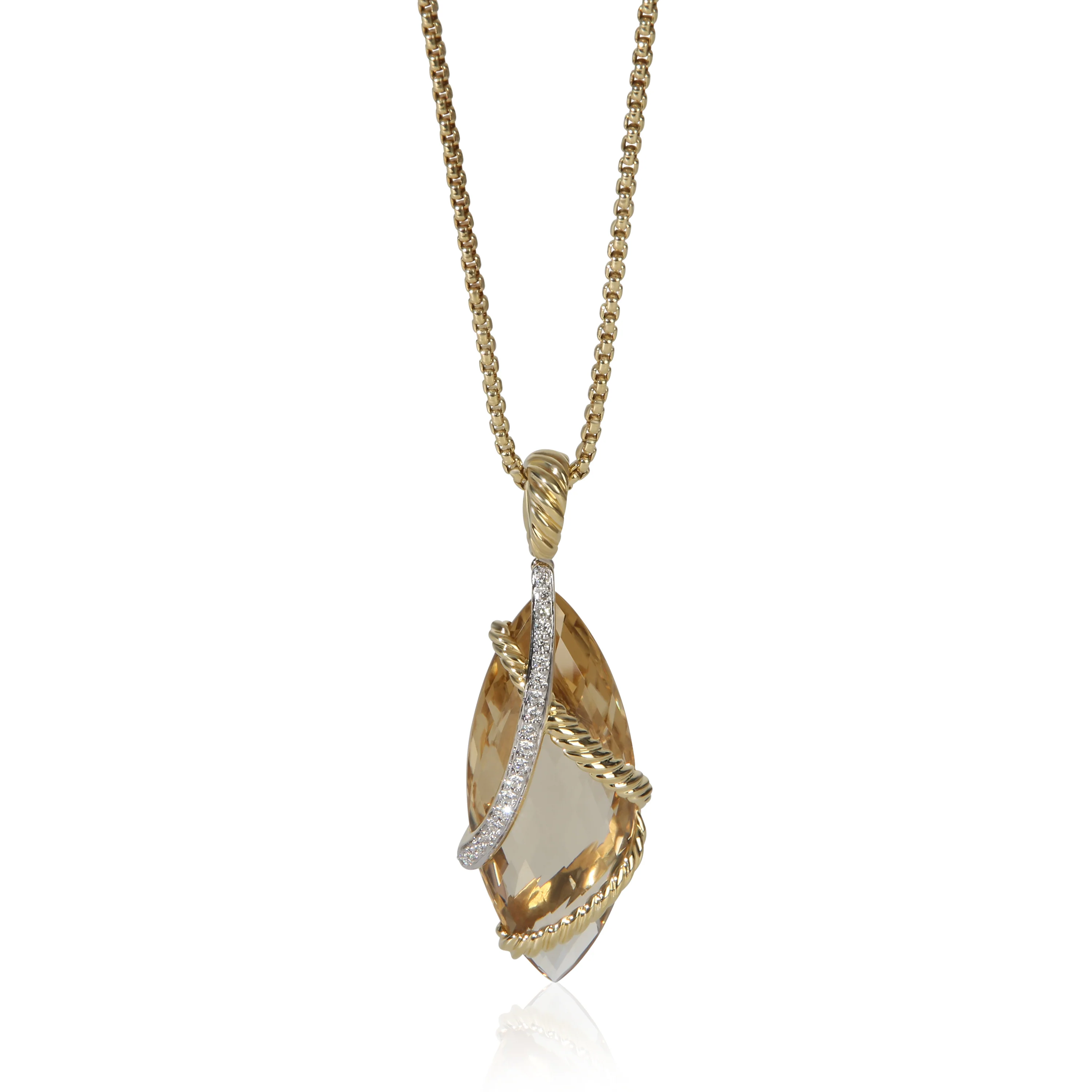 Yellow Gold Citrine and Diamond Cable Wrap Pendant