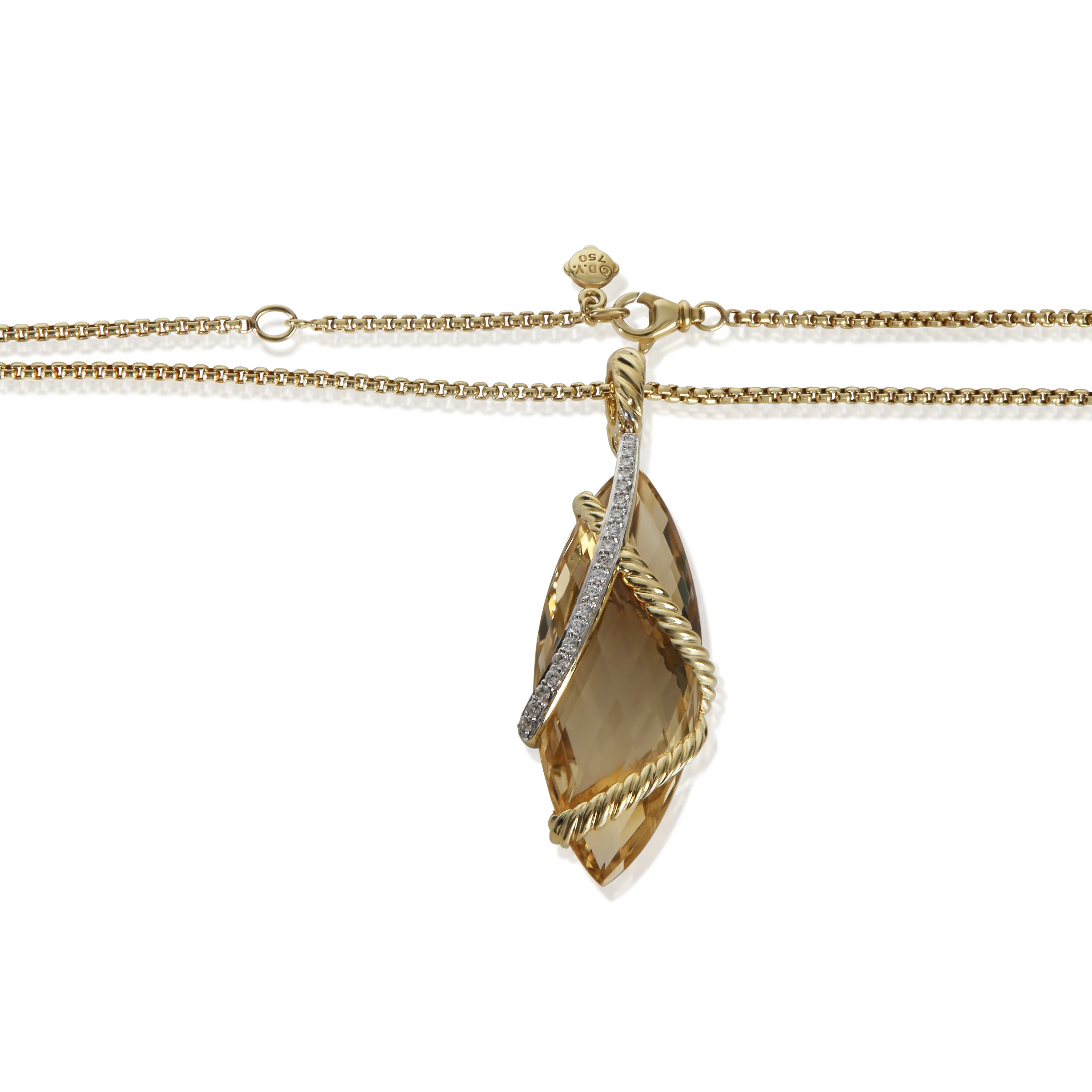 Yellow Gold Citrine and Diamond Cable Wrap Pendant - Image 2