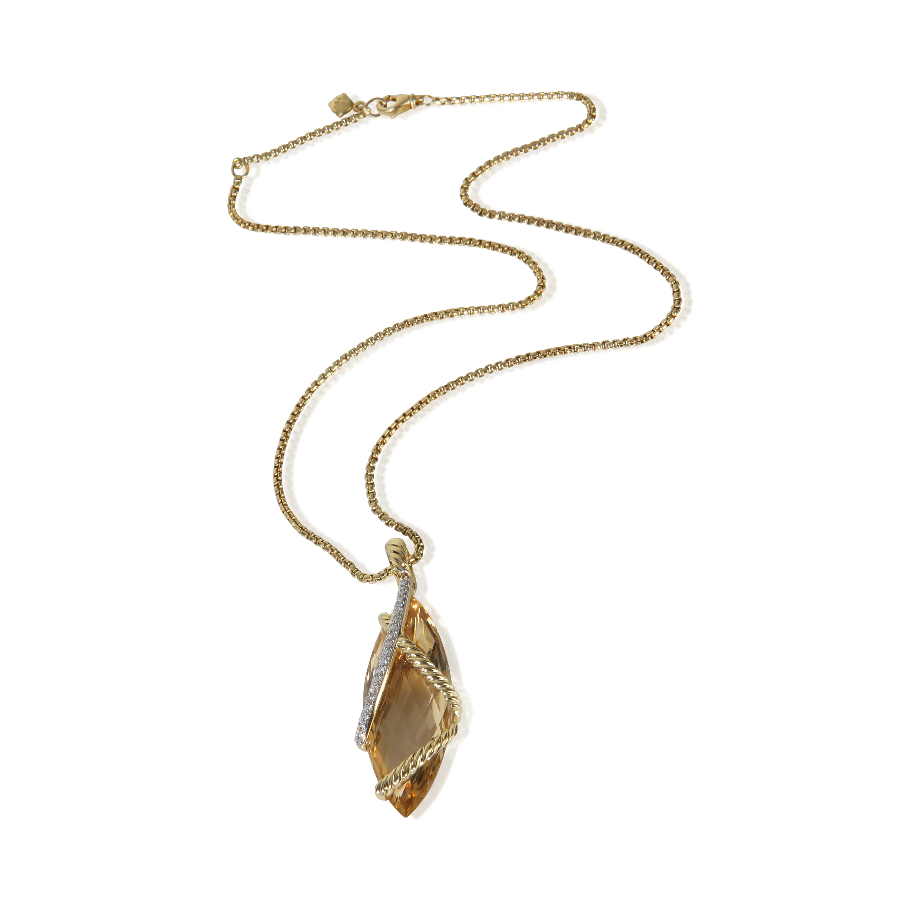Yellow Gold Citrine and Diamond Cable Wrap Pendant - Image 3