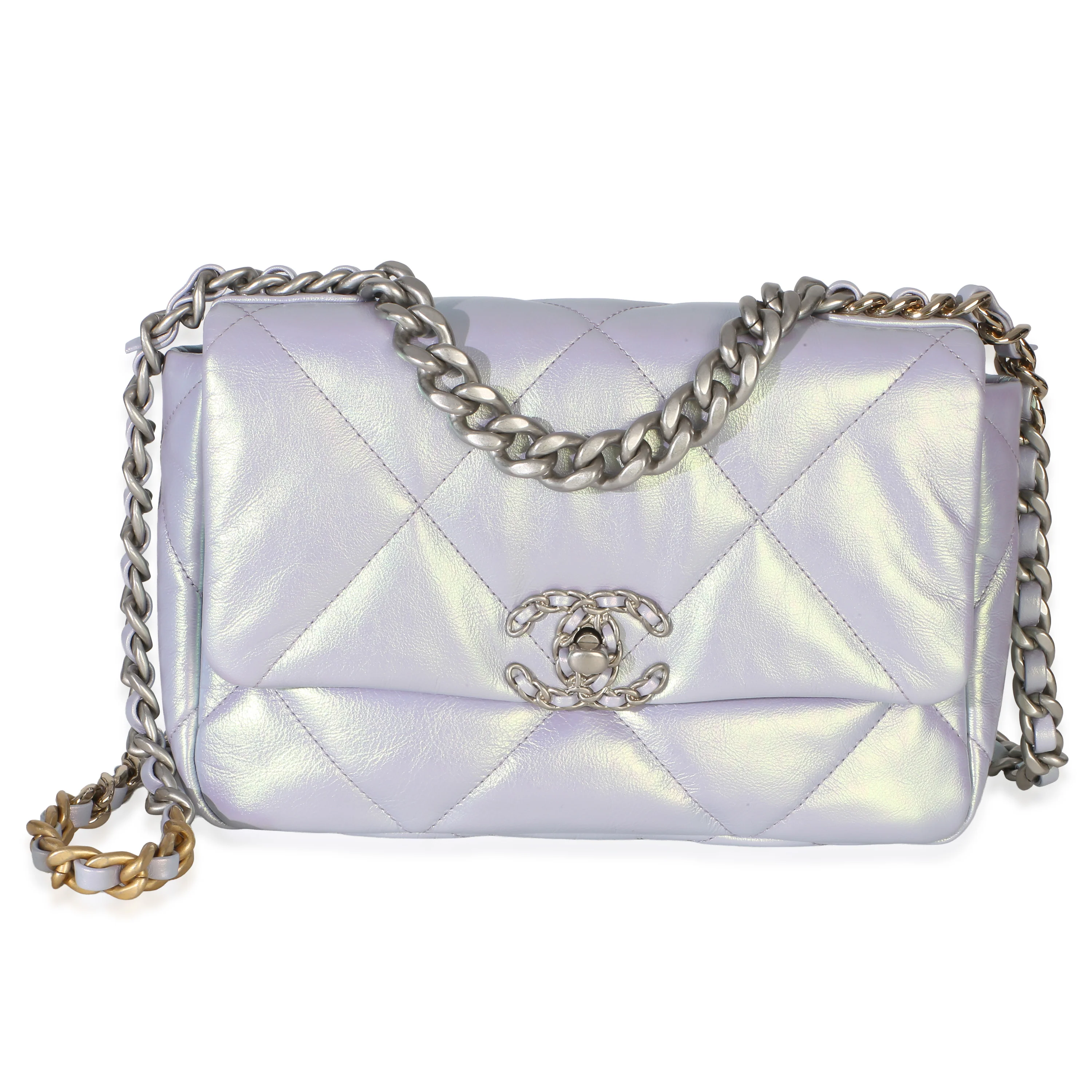 Purple Iridescent Calfskin Small 19 Flap Bag