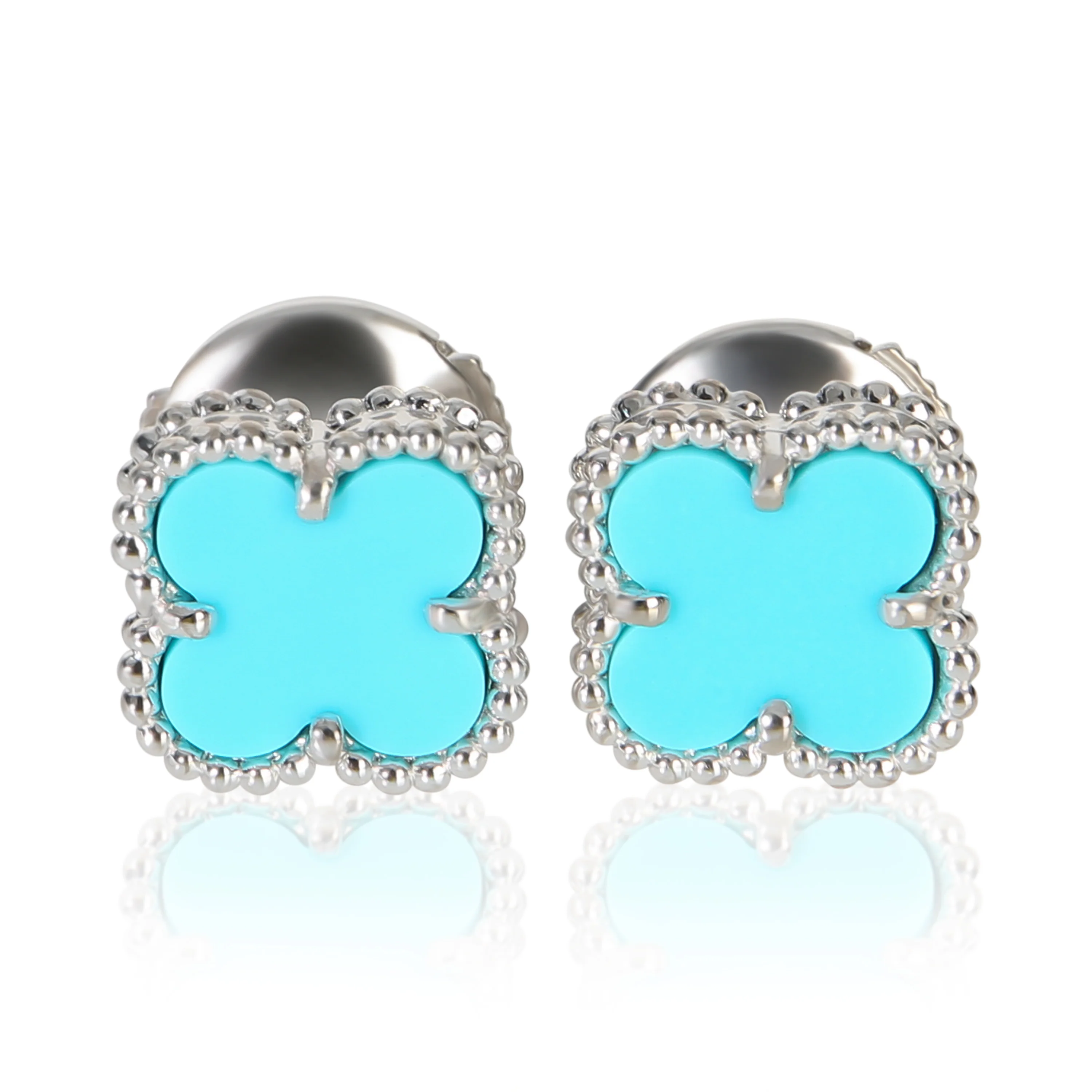 White Gold Turquoise Sweet Alhambra Earrings