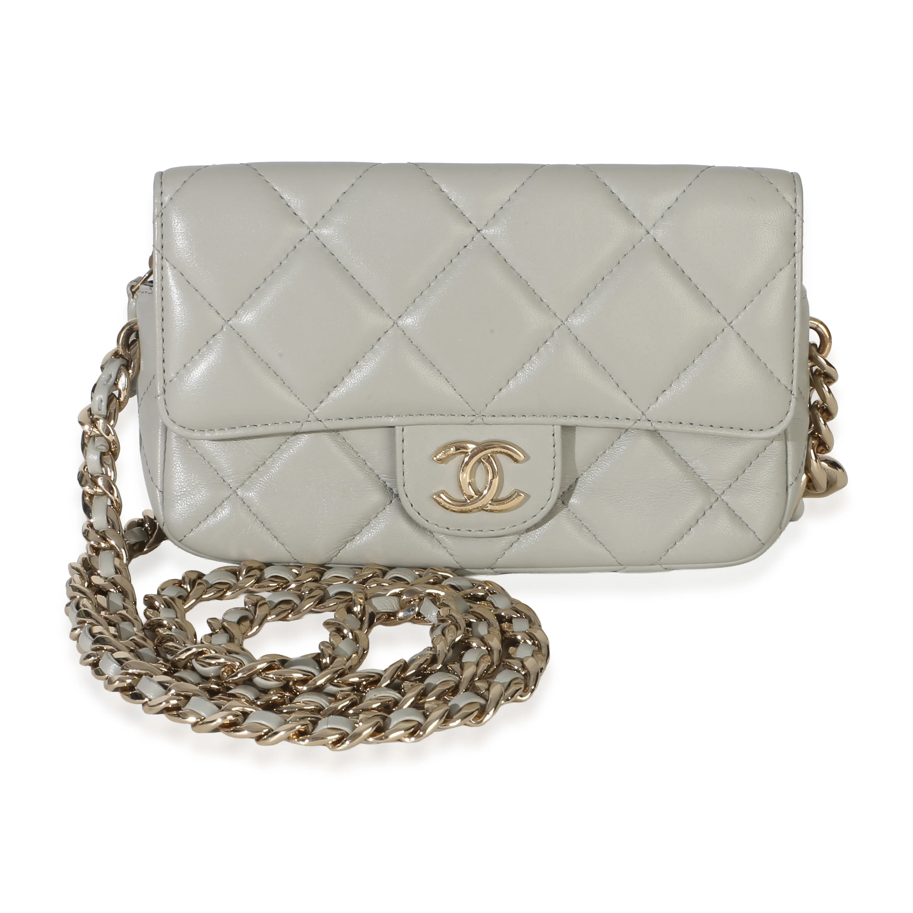Grey Quilted Lambskin Resin Elegant Mini Single Flap Bag