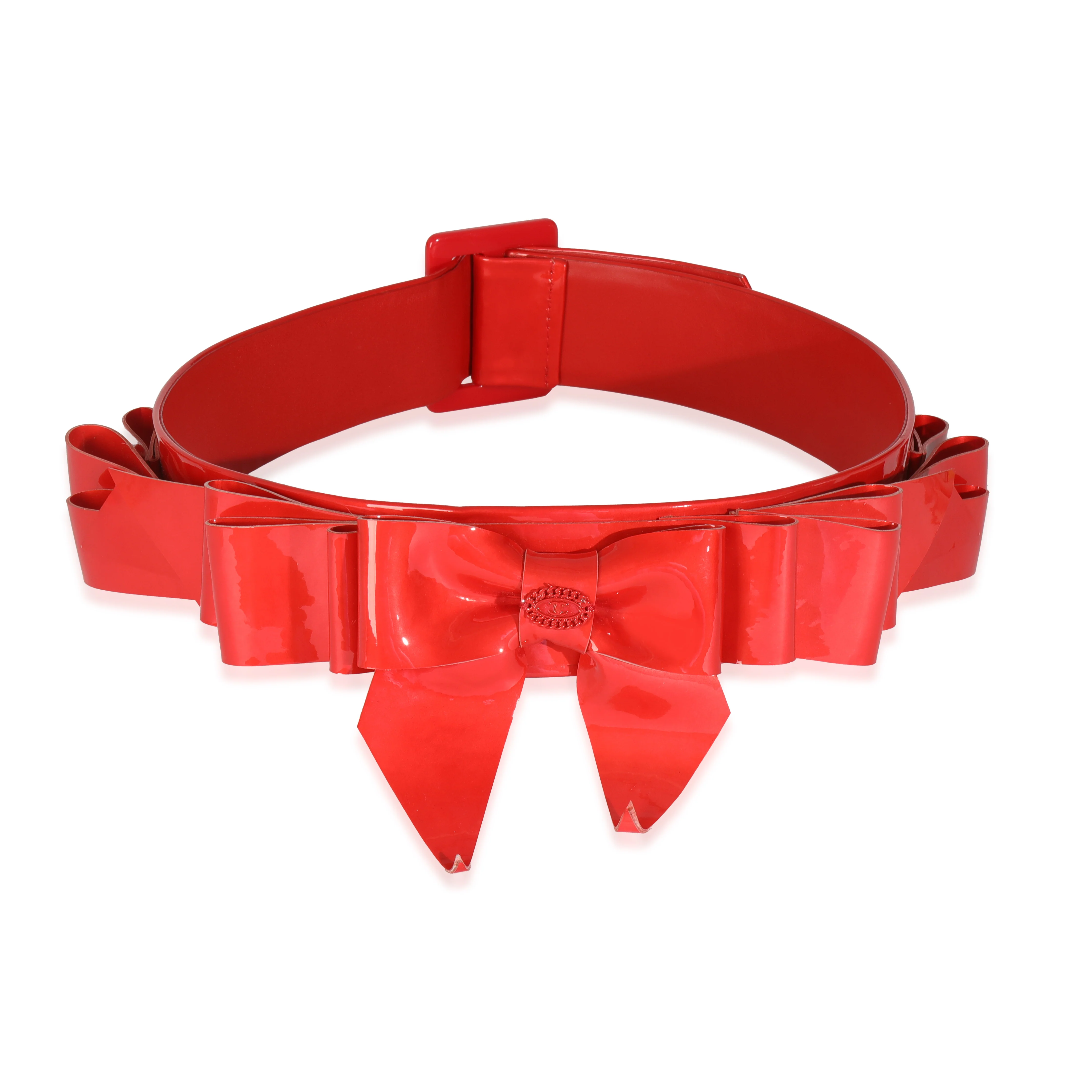 08P Red Patent Oversized Bow CC Waist Belt - Image 2