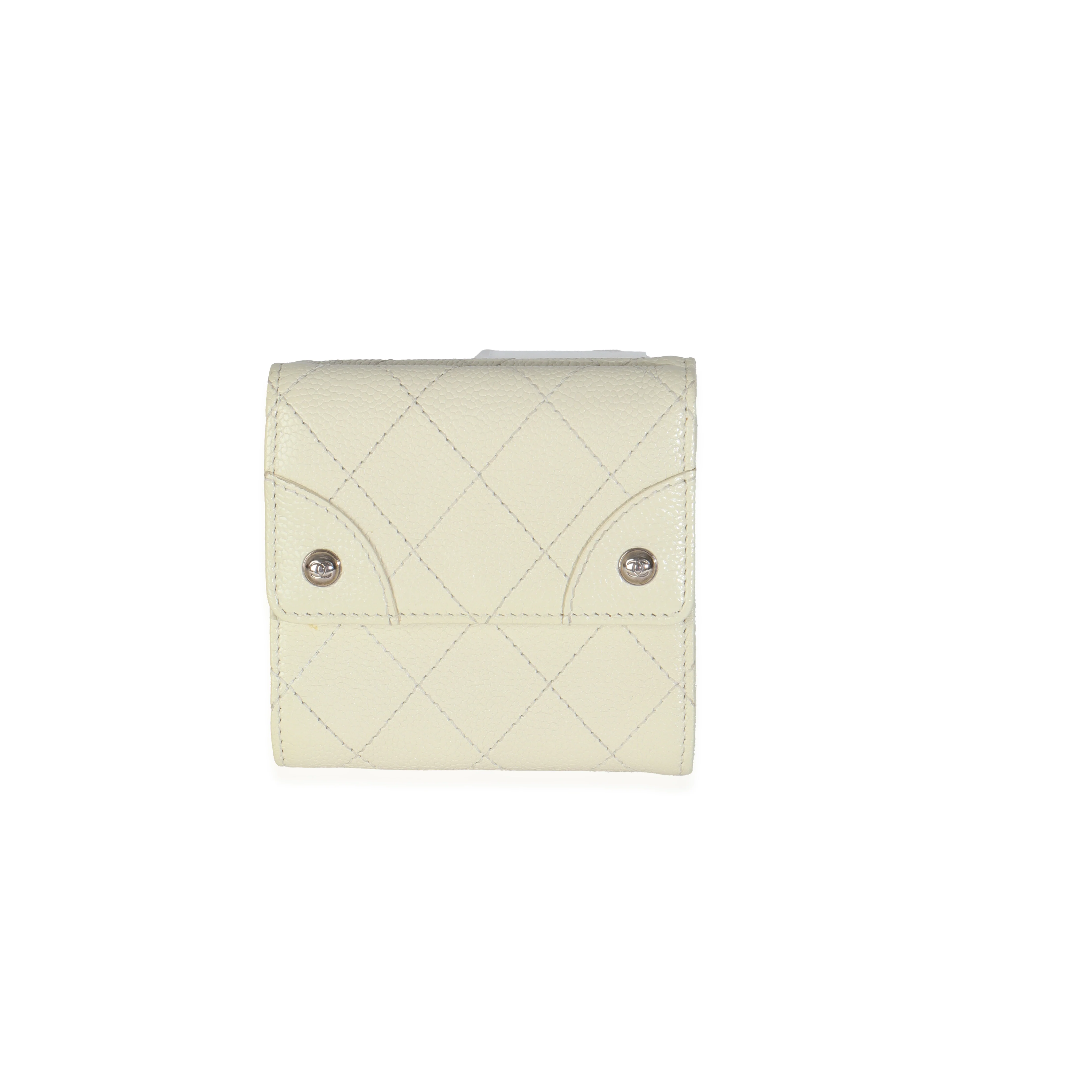 Ivory Quilted Caviar Multifold Wallet Handbag