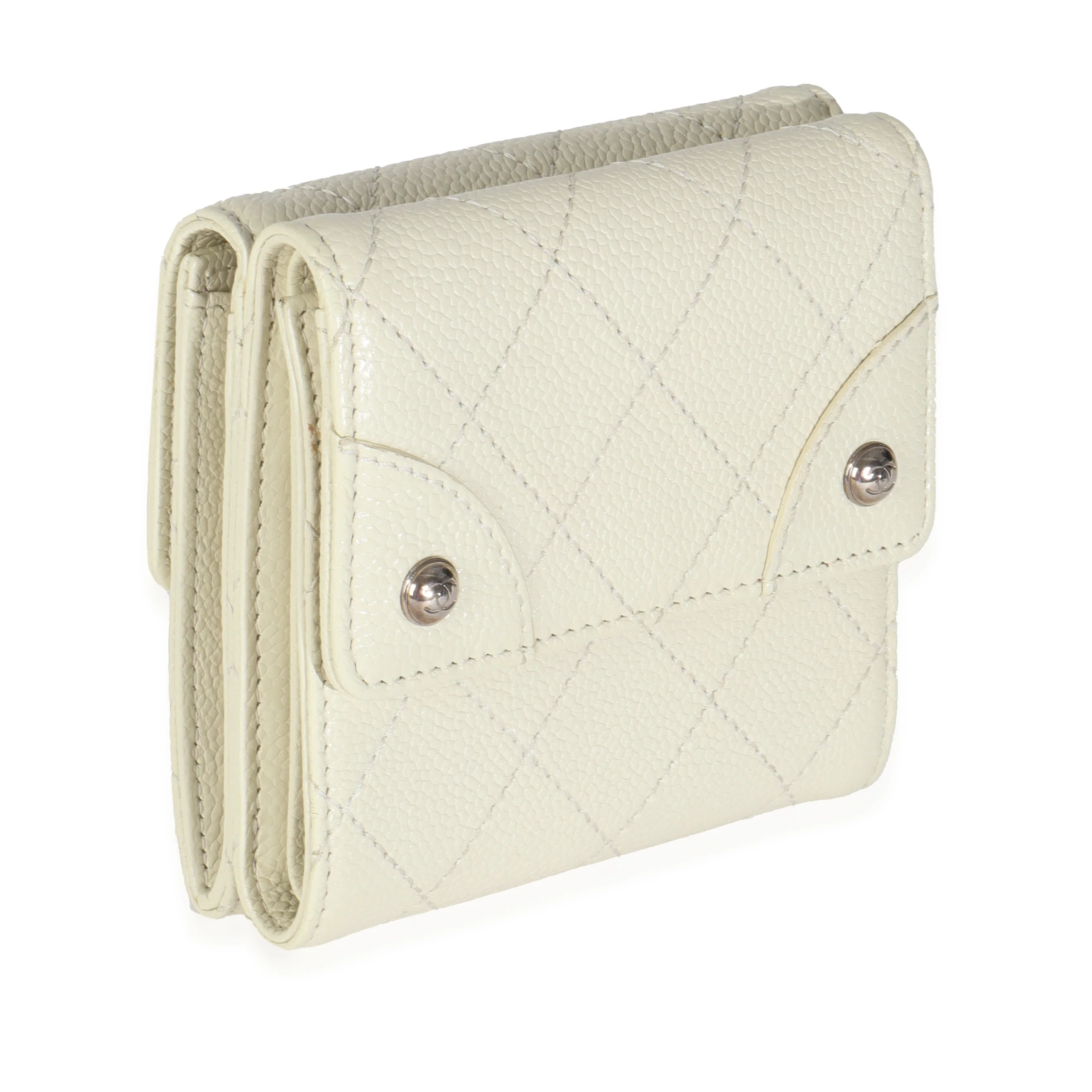 Ivory Quilted Caviar Multifold Wallet Handbag - Image 3