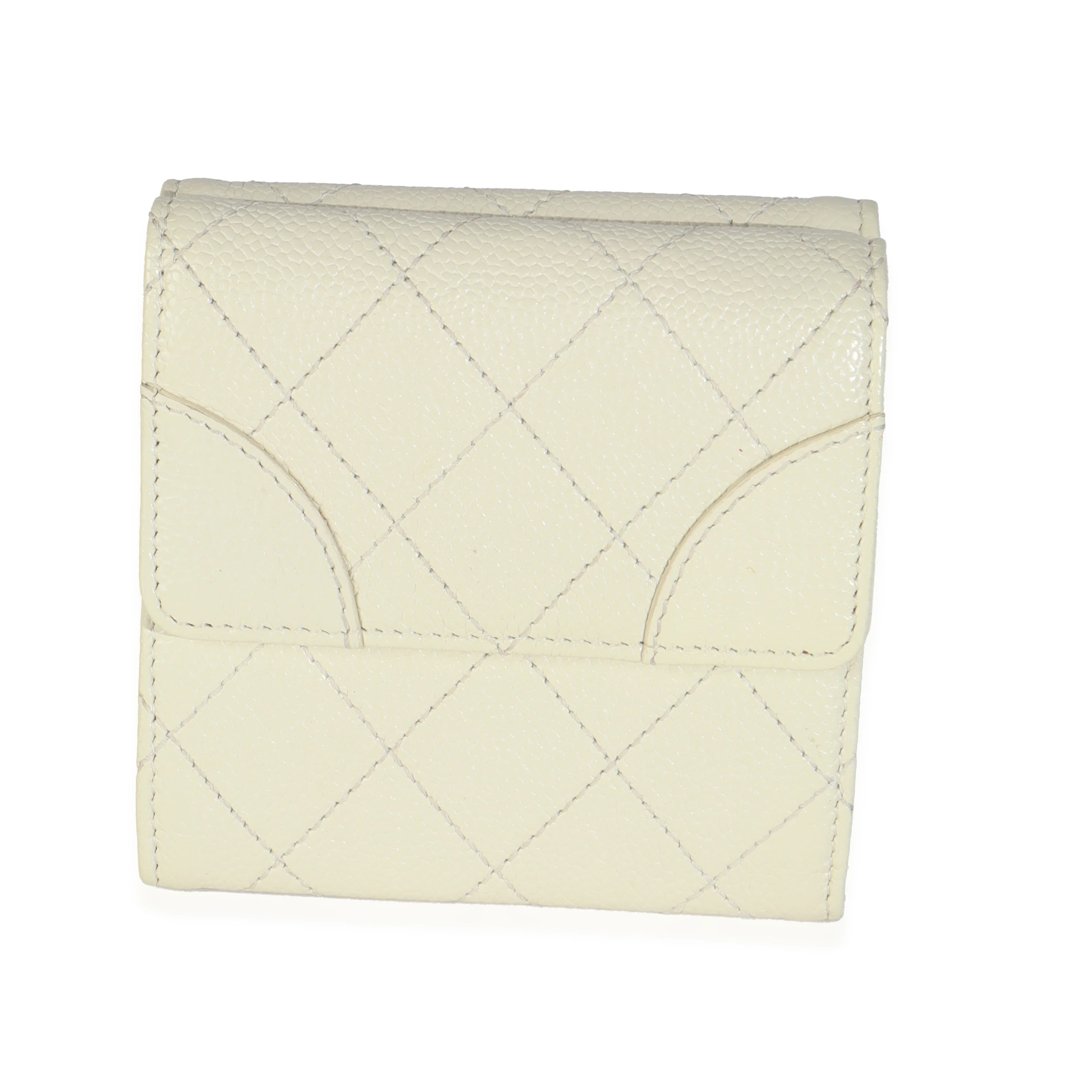 Ivory Quilted Caviar Multifold Wallet Handbag - Image 4
