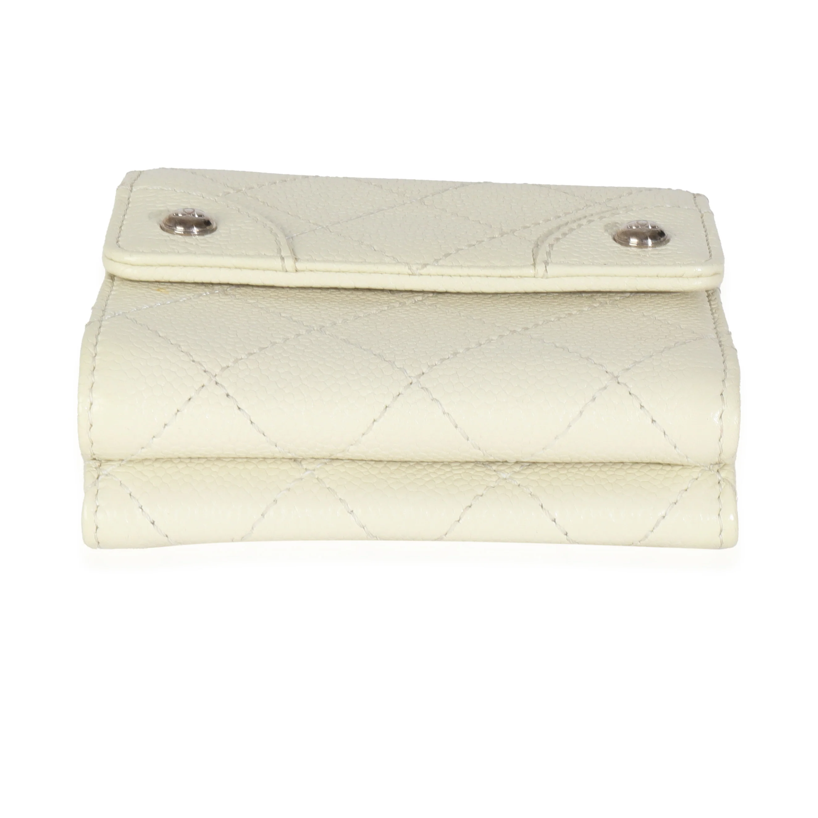 Ivory Quilted Caviar Multifold Wallet Handbag - Image 5