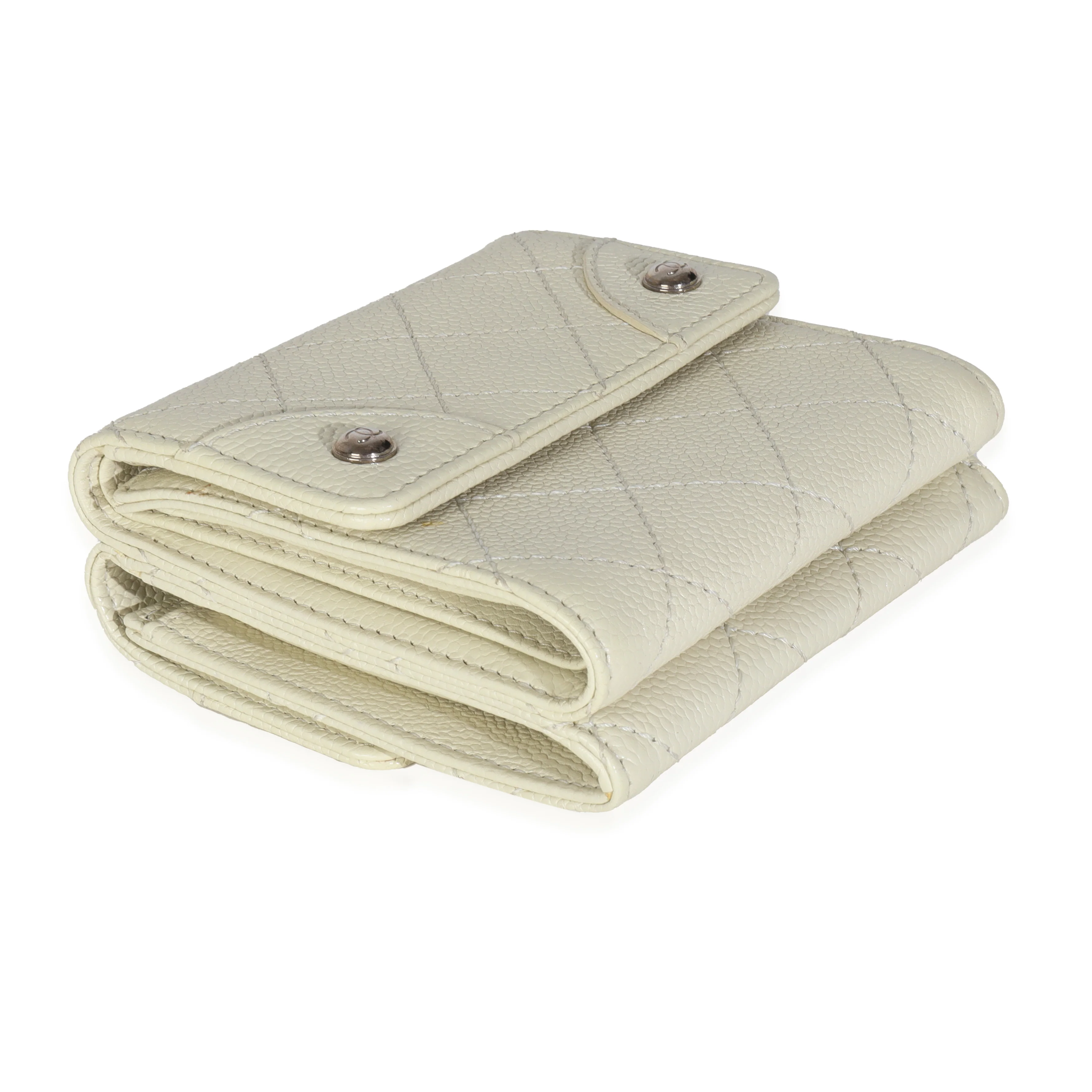 Ivory Quilted Caviar Multifold Wallet Handbag - Image 6