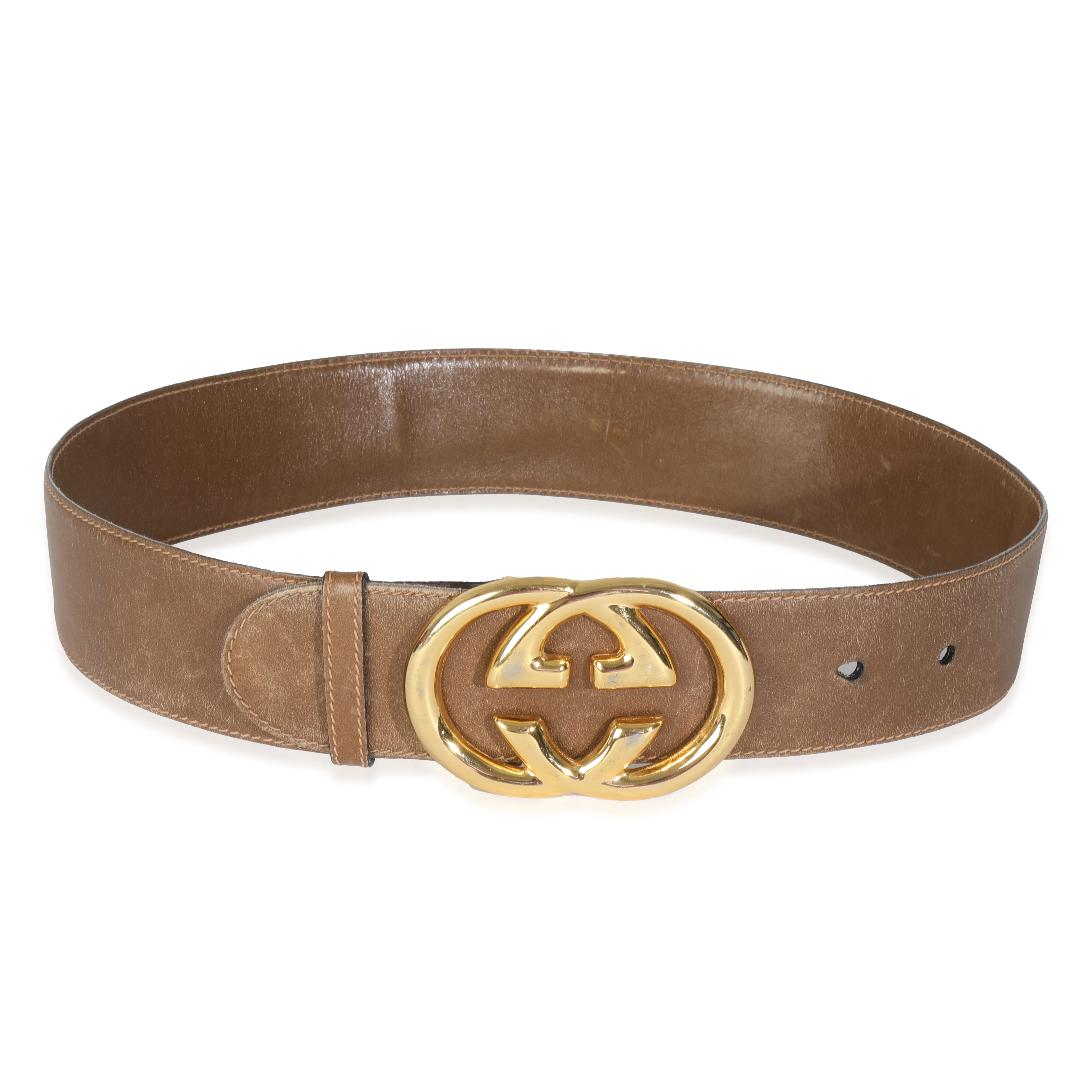 Vintage Brown Smooth Leather Interlocking G Belt 70/28