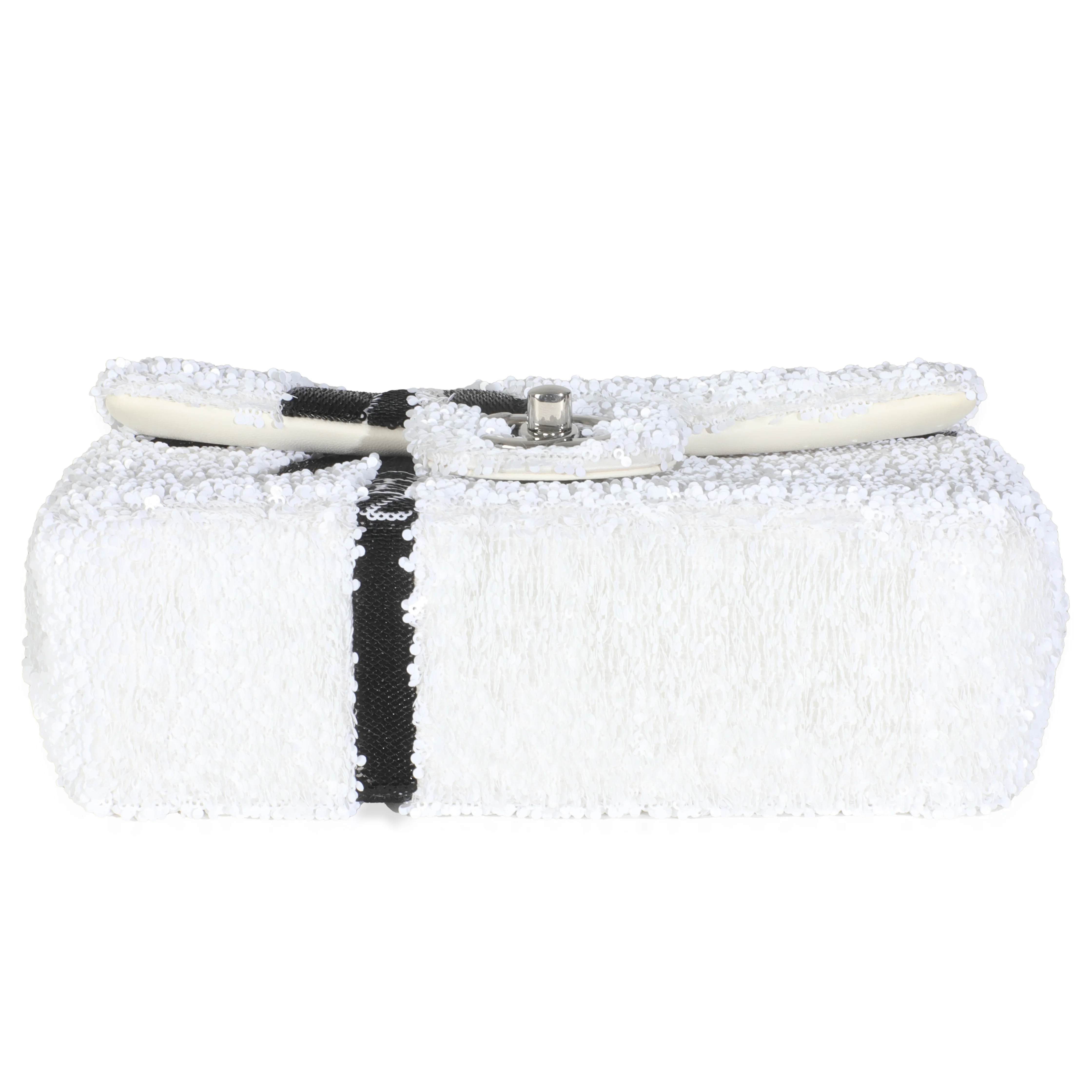 White Black Sequin Bow Mini Rectangular Flap Bag - Image 5