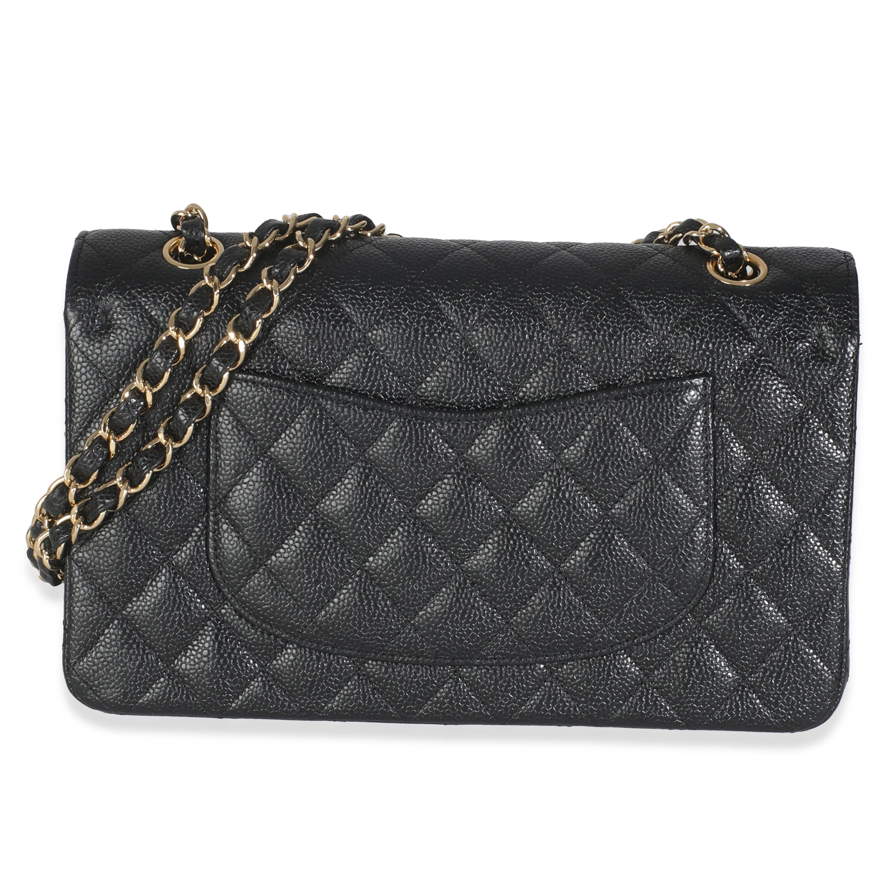 Black Quilted Caviar Medium Classic Double Flap Handbag - Image 4