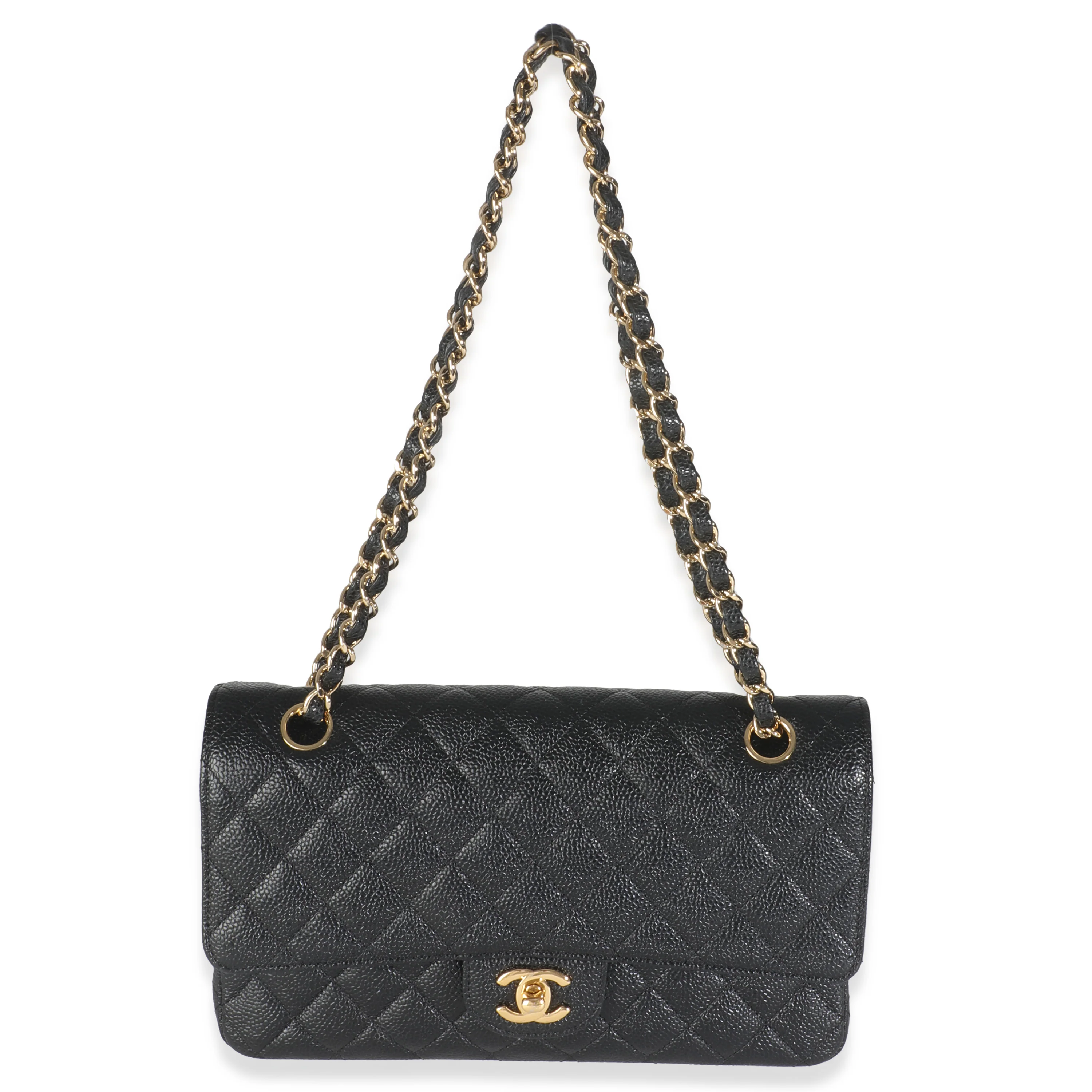 Black Quilted Caviar Medium Classic Double Flap Handbag - Image 8