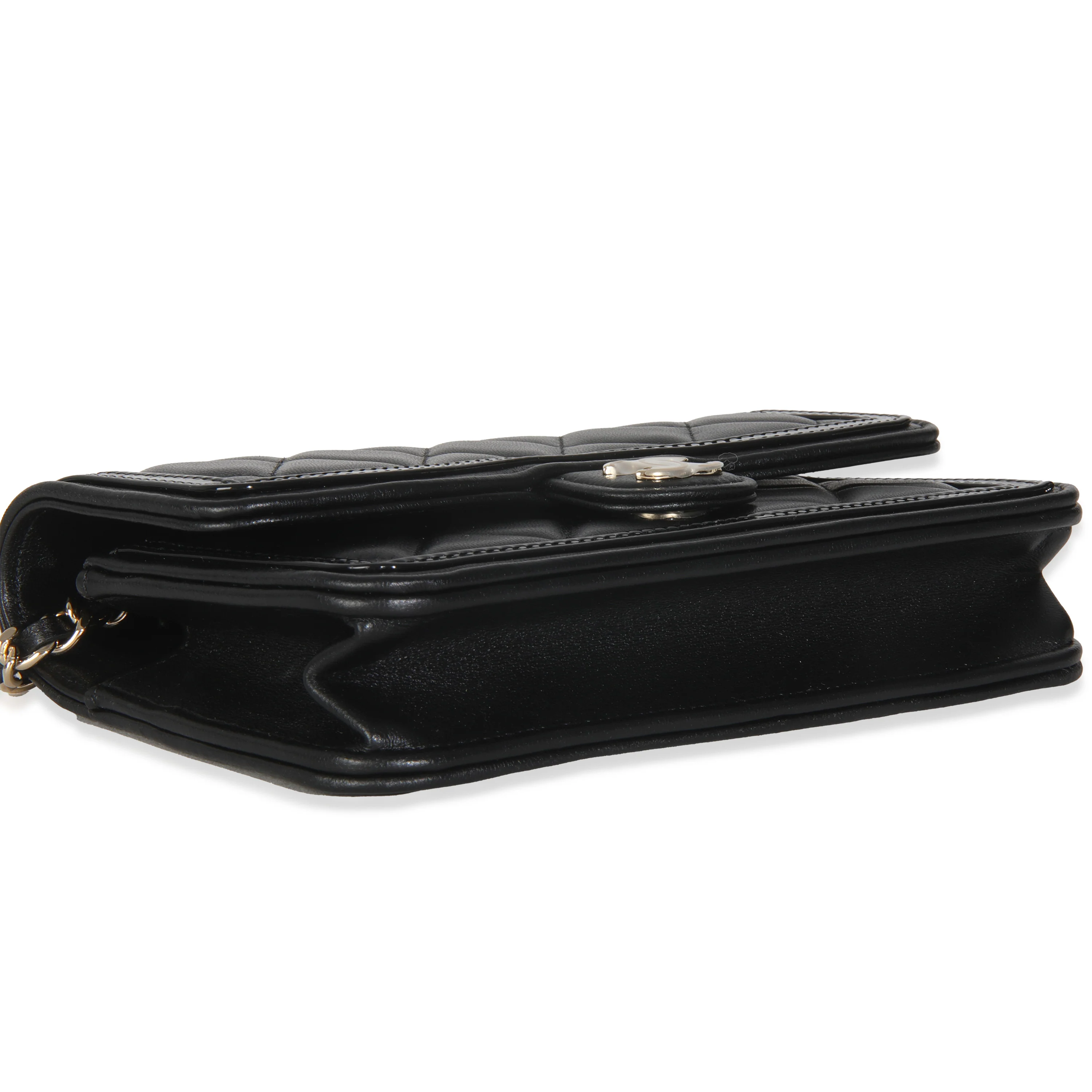 Black Quilted Calfskin Phone Holder On Chain - Image 6