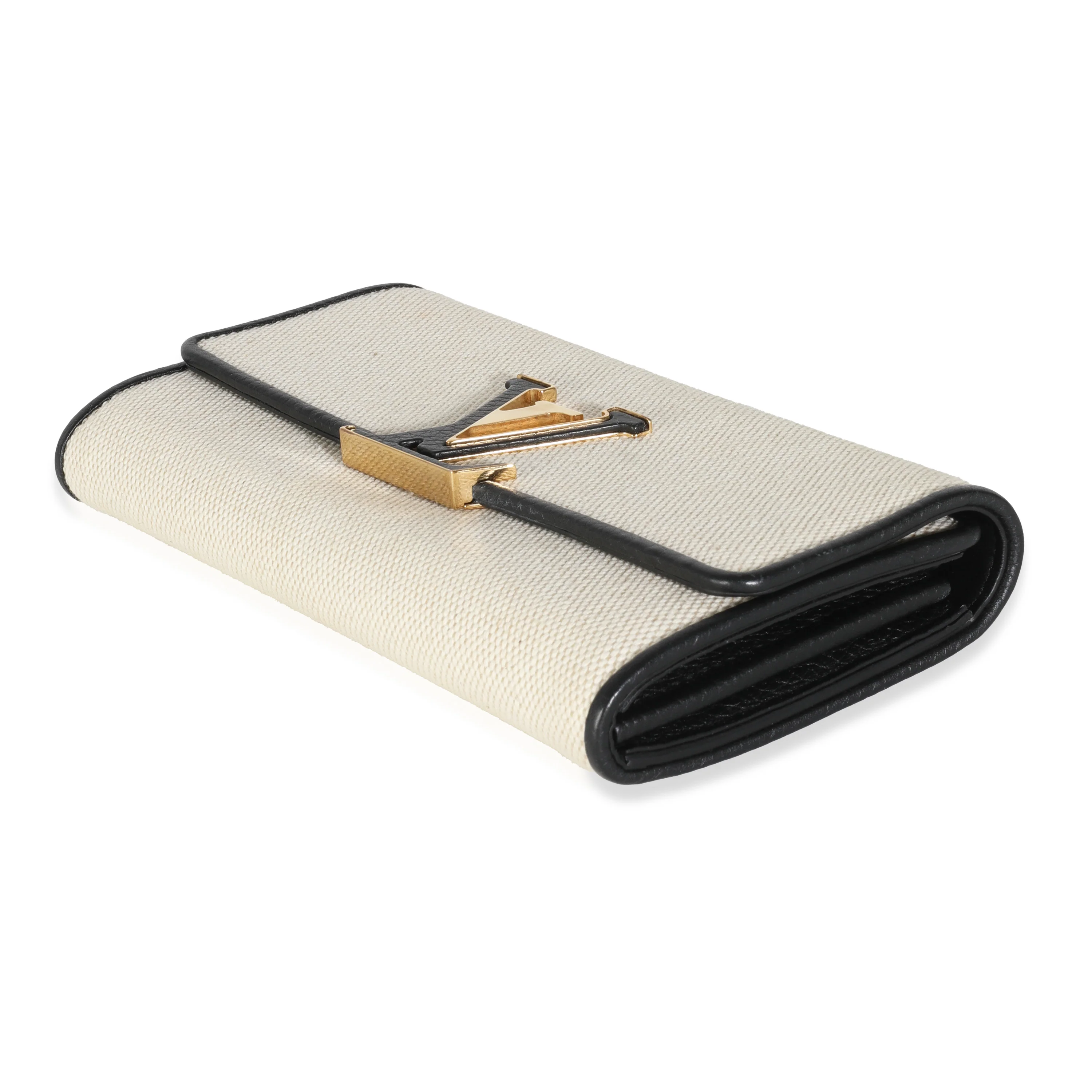 Black Taurillon Beige Canvas Capucines Wallet - Image 7