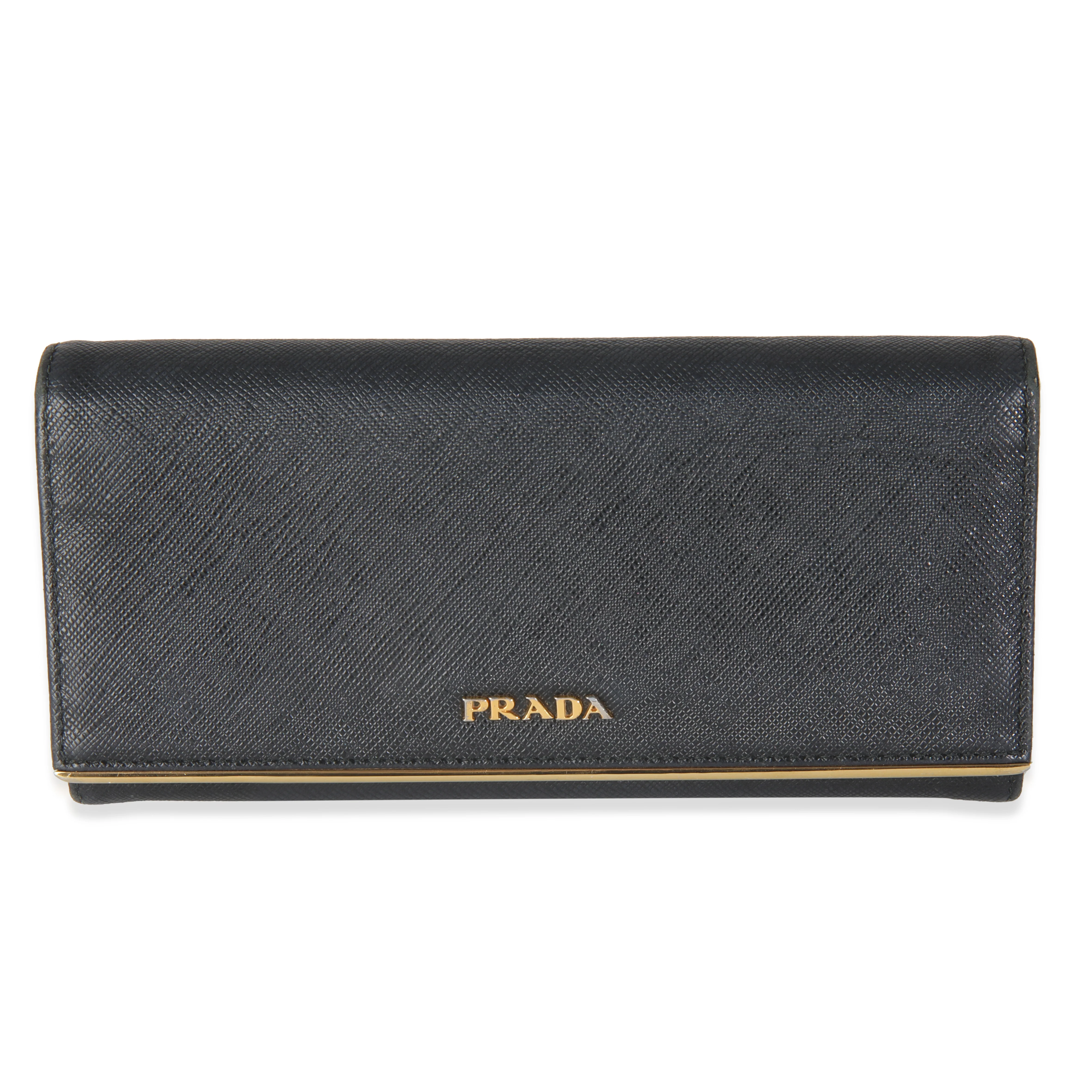 Black Saffiano Gold Plate Logo Flap Wallet