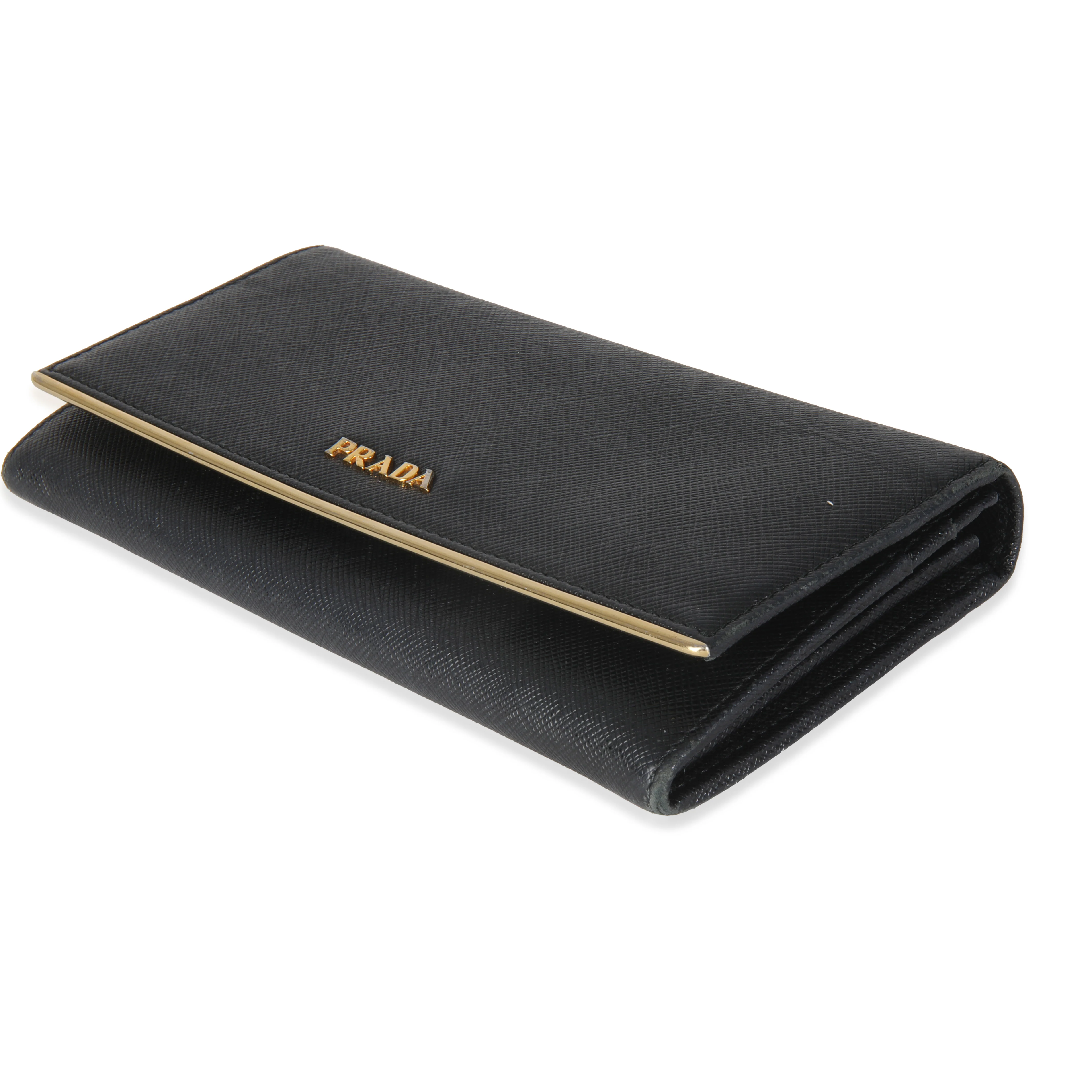 Black Saffiano Gold Plate Logo Flap Wallet - Image 6