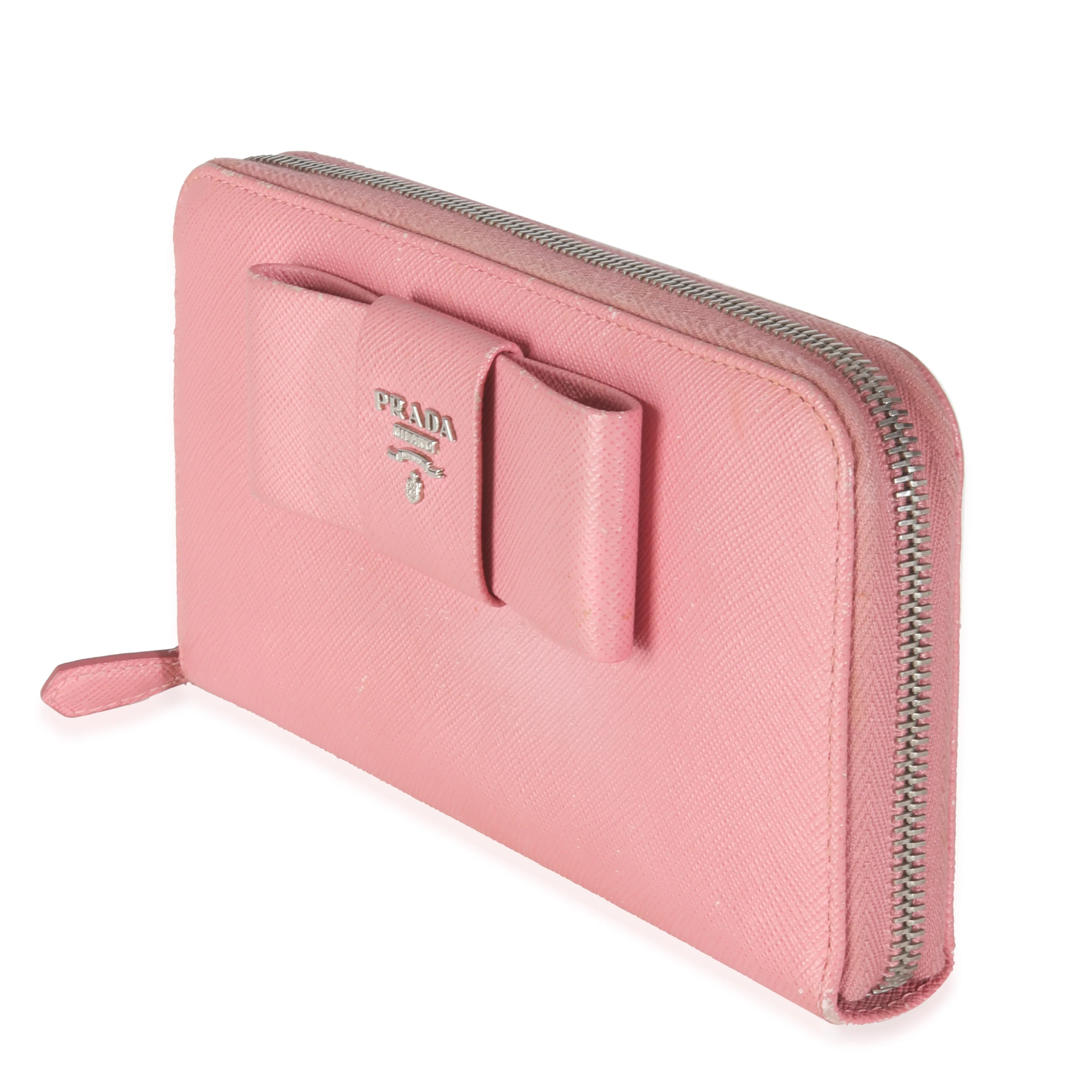 Pink Saffiano Bow Zip Around Continental Wallet - Image 2