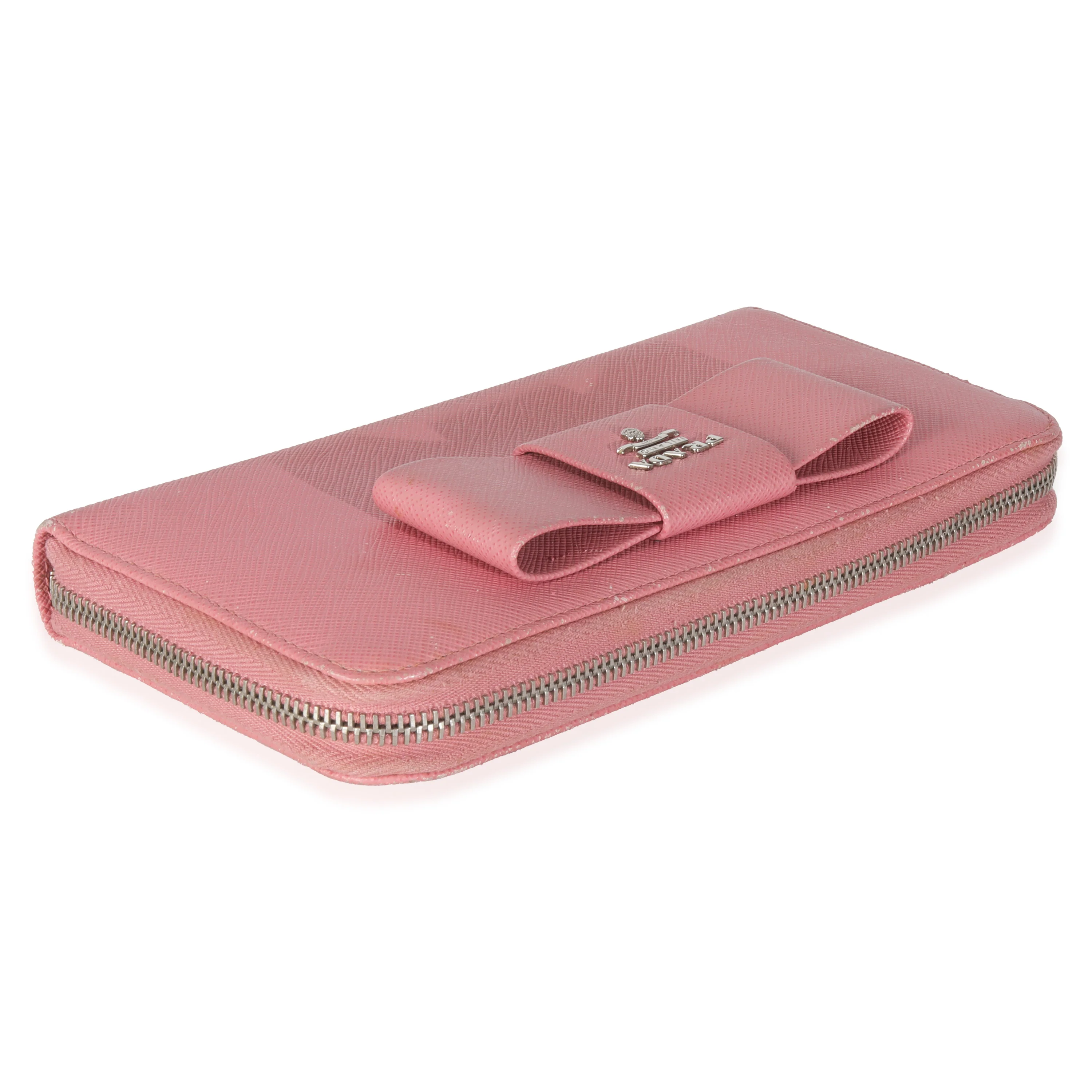 Pink Saffiano Bow Zip Around Continental Wallet - Image 6