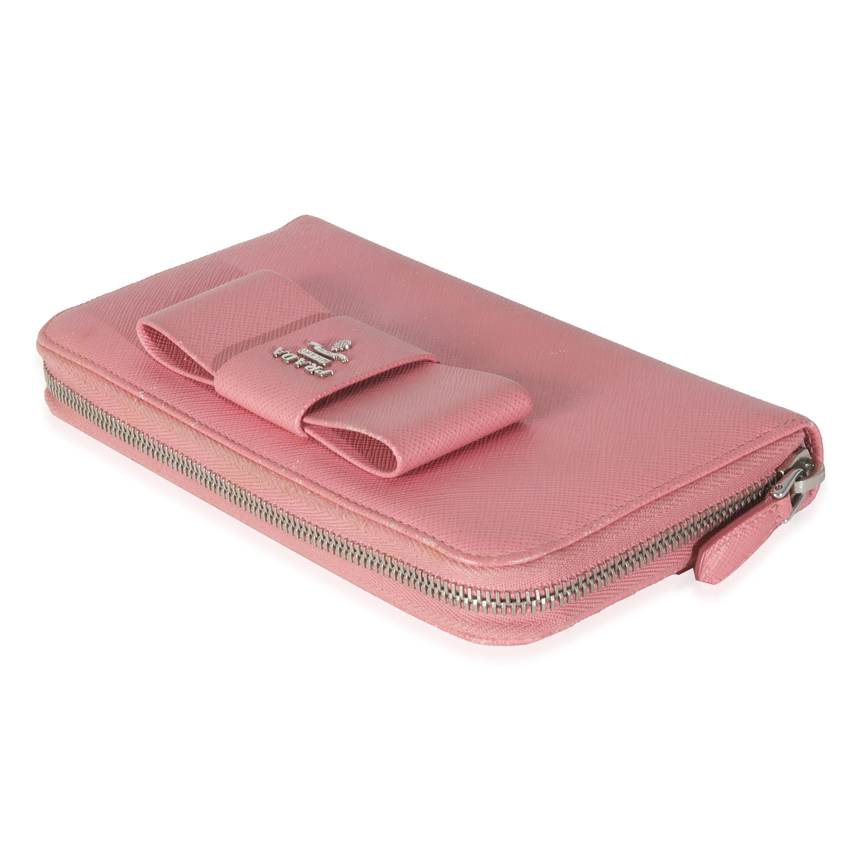 Pink Saffiano Bow Zip Around Continental Wallet - Image 7