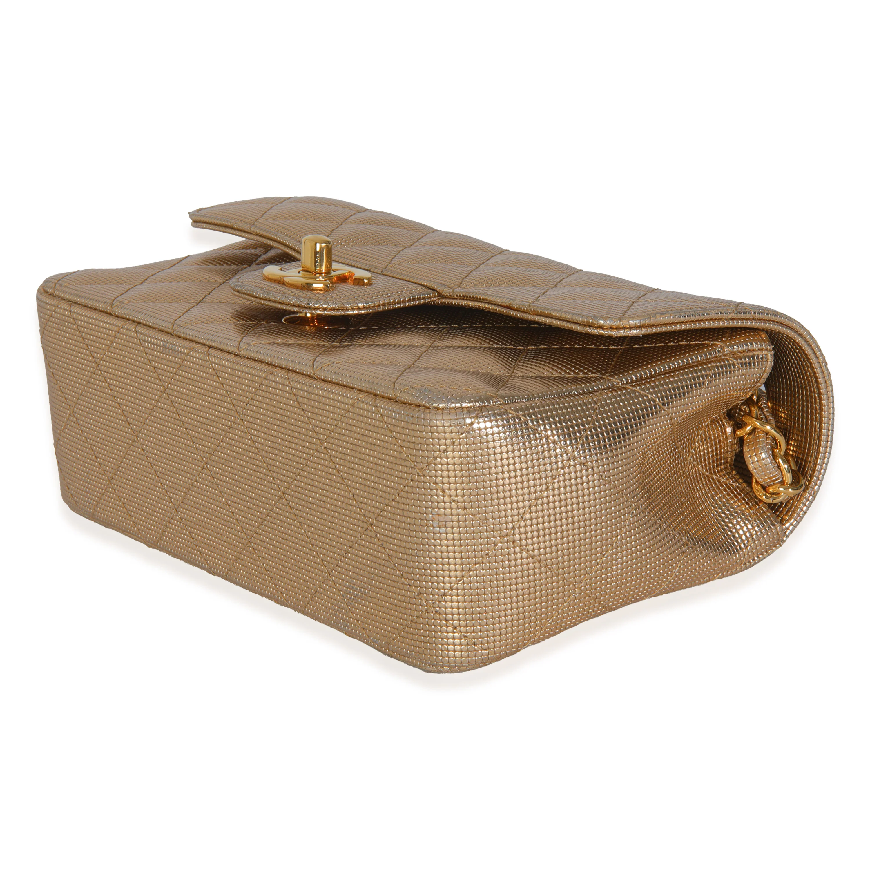 Gold Metallic Lambskin Perforated Mini Rectangular Flap Bag - Image 7