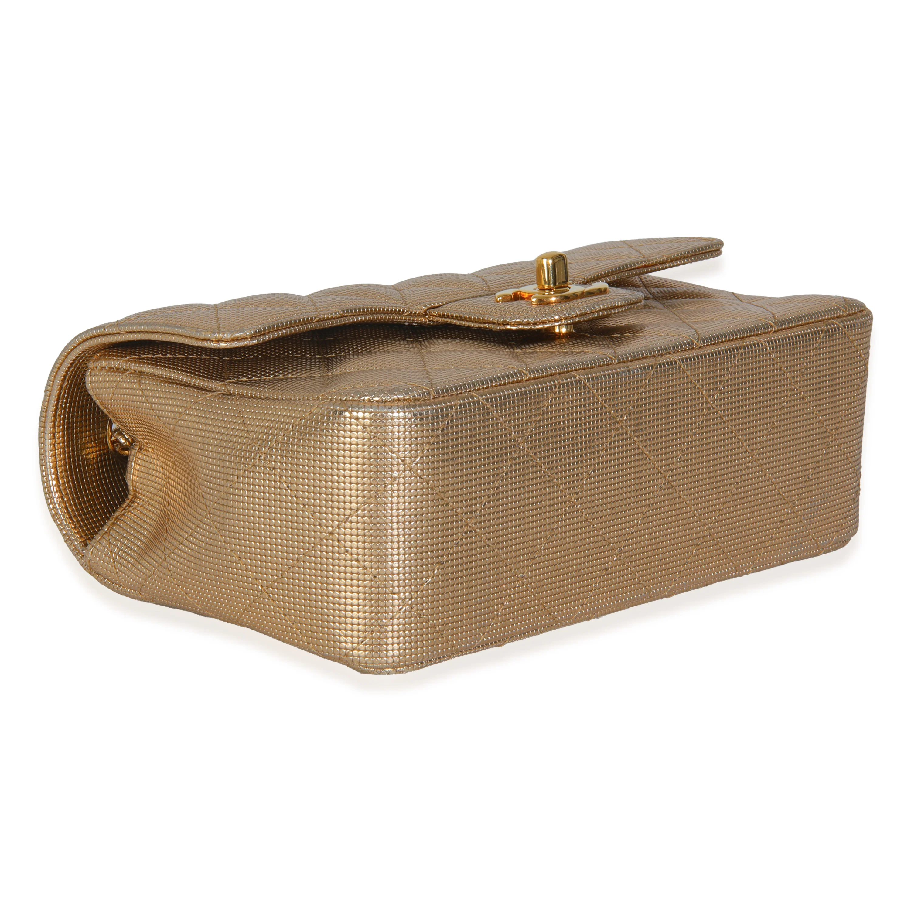 Gold Metallic Lambskin Perforated Mini Rectangular Flap Bag - Image 8