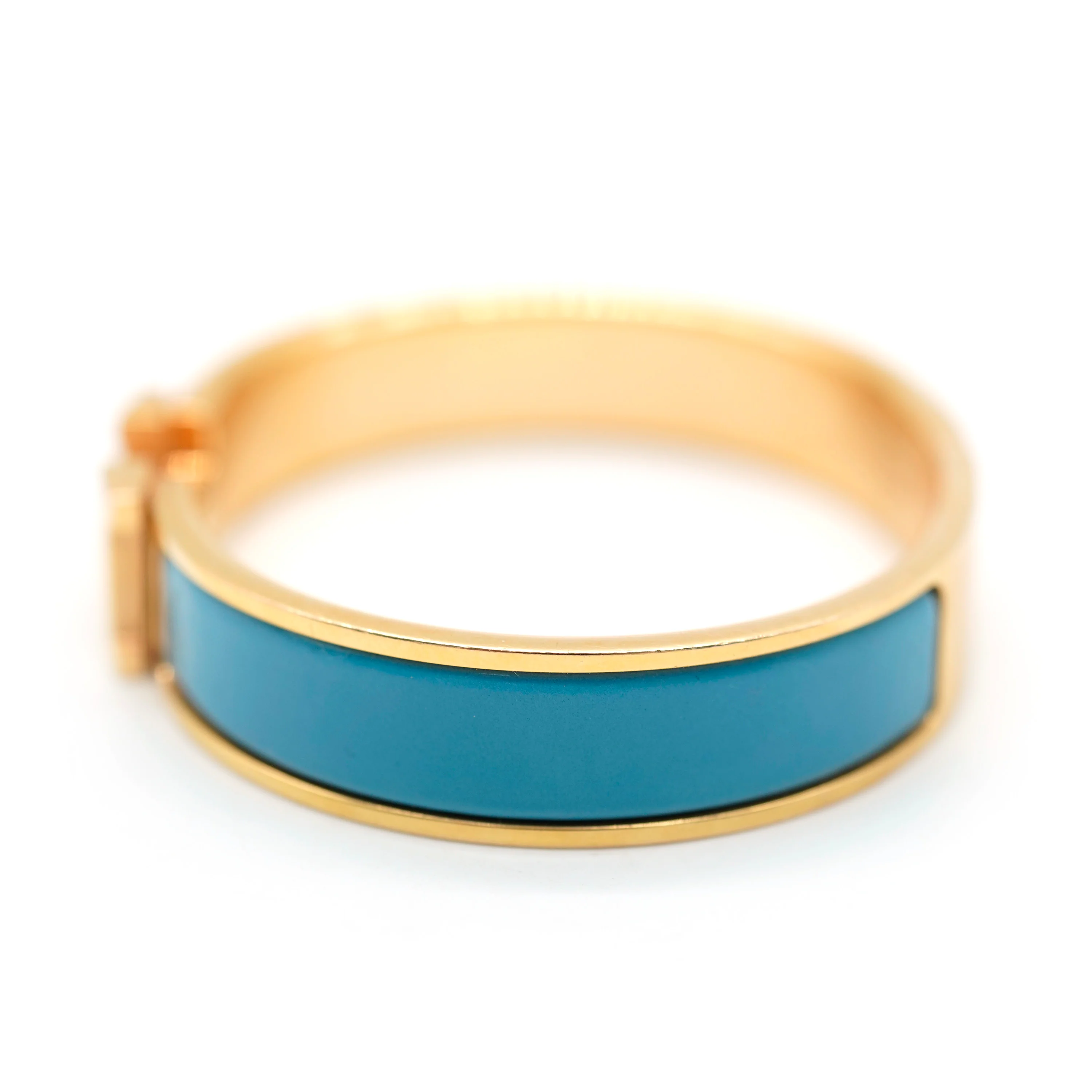 Hermes Clic H Blue Enamel Gold Plated Bracelet - Image 2