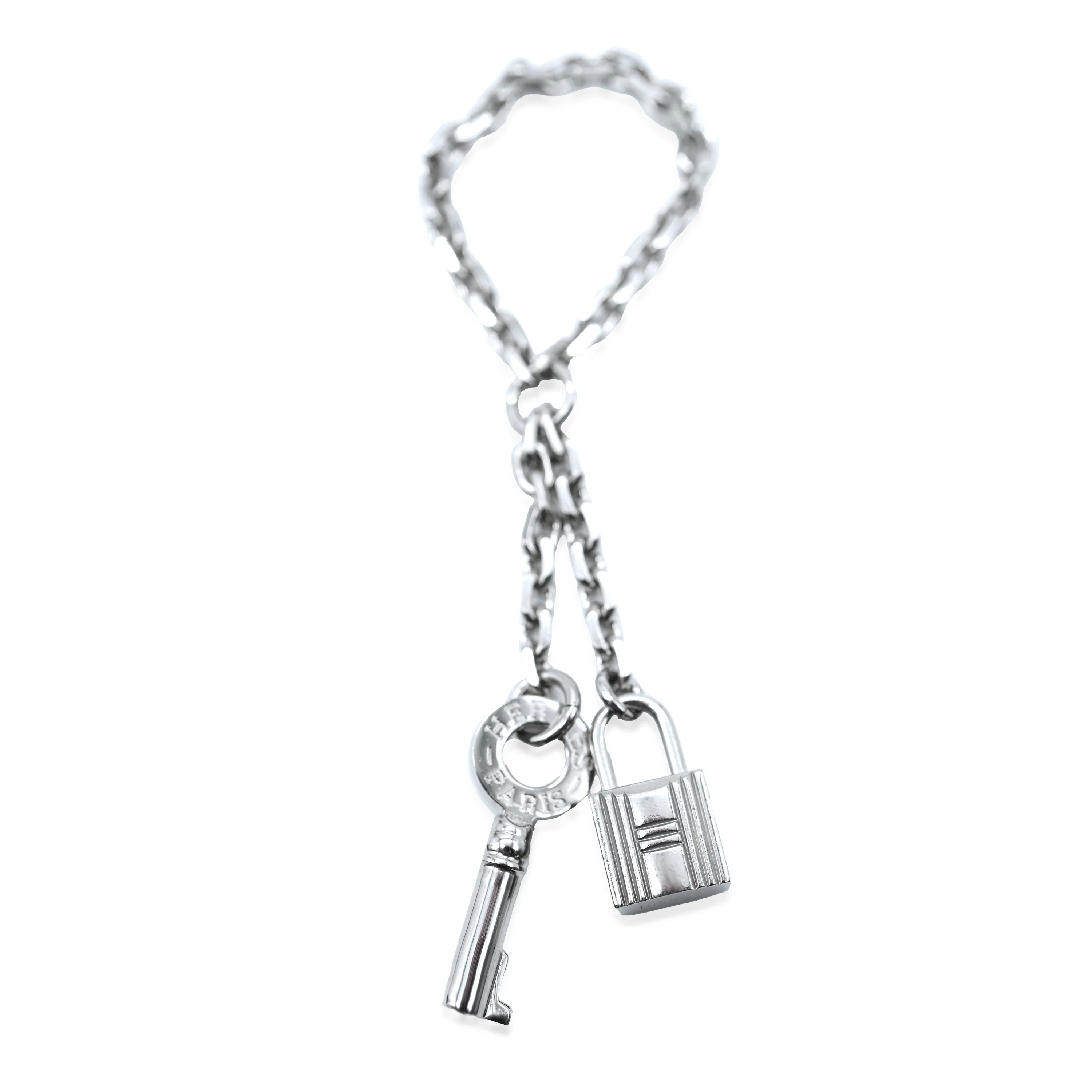 Hermès Cadena Lock and Key Silver Tone Scarf Ring - Image 2