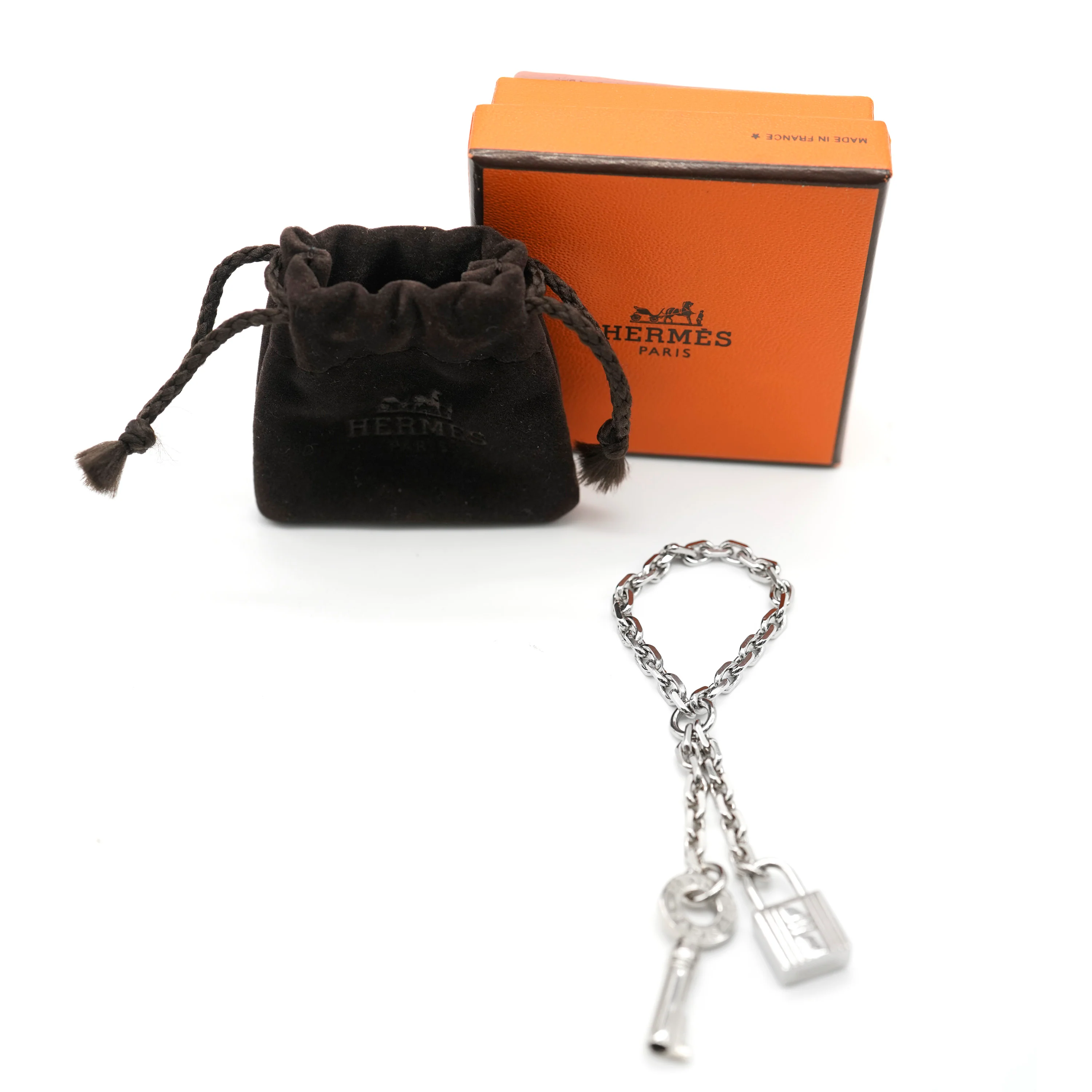 Hermès Cadena Lock and Key Silver Tone Scarf Ring - Image 3