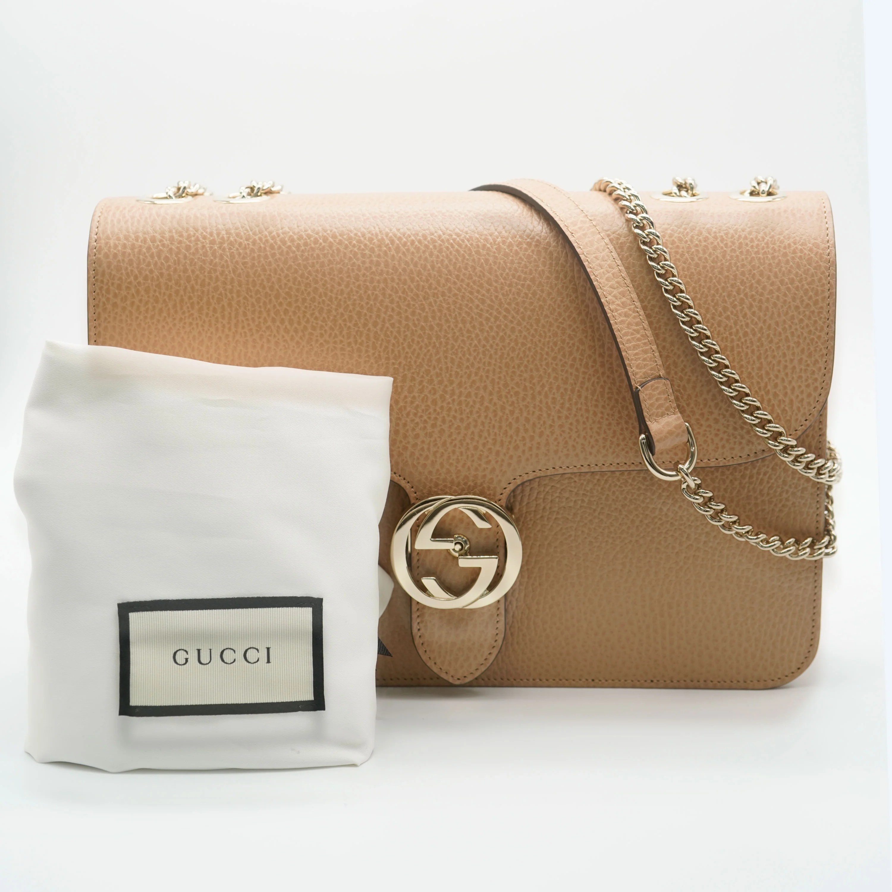 Beige Dollar Calfskin Medium Interlocking G Shoulder Bag - Image 6