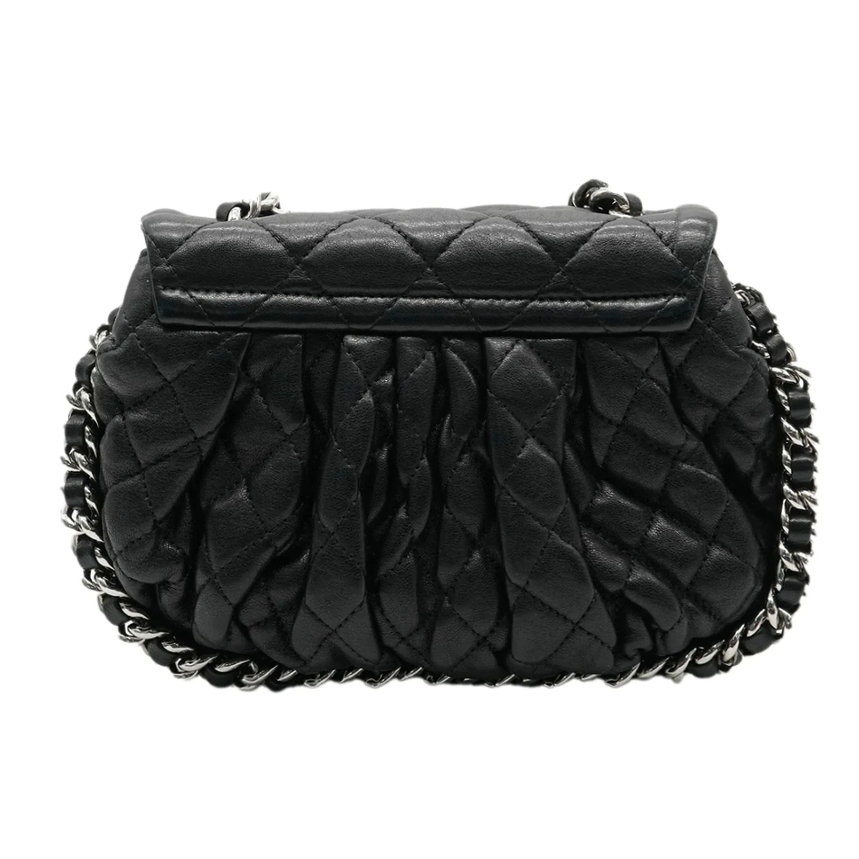 Chanel Black Washed Lambskin Quilted Chain Around Messenger - Image 4