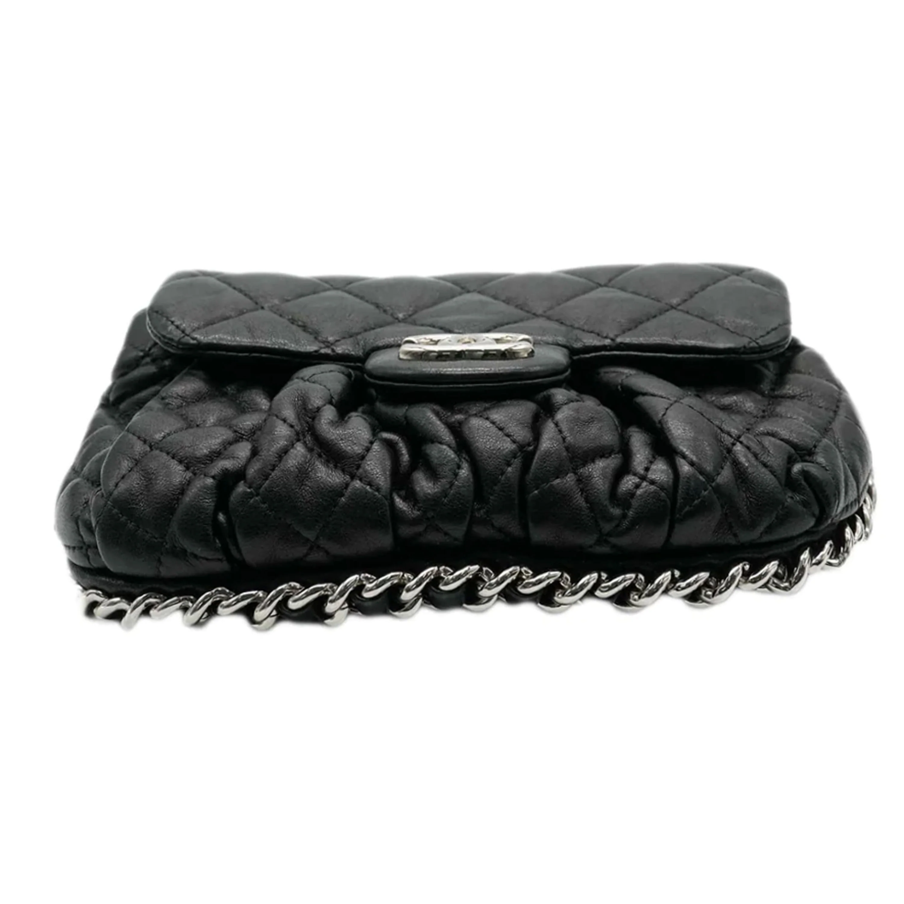 Chanel Black Washed Lambskin Quilted Chain Around Messenger - Image 5