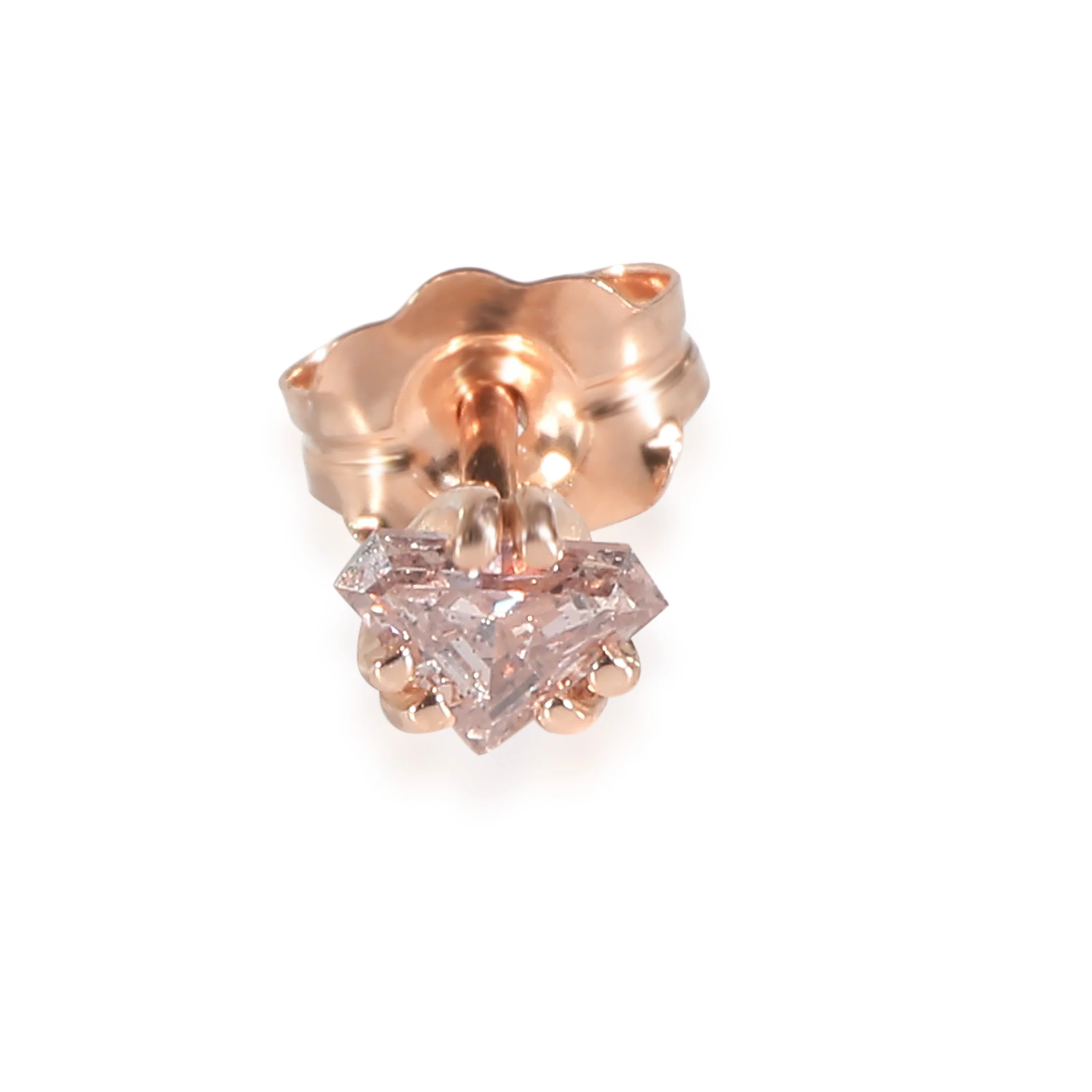 GIA Certified Trilliant Fancy Pink Single Diamond Stud 14K Rose Gold I1 0.11 CT