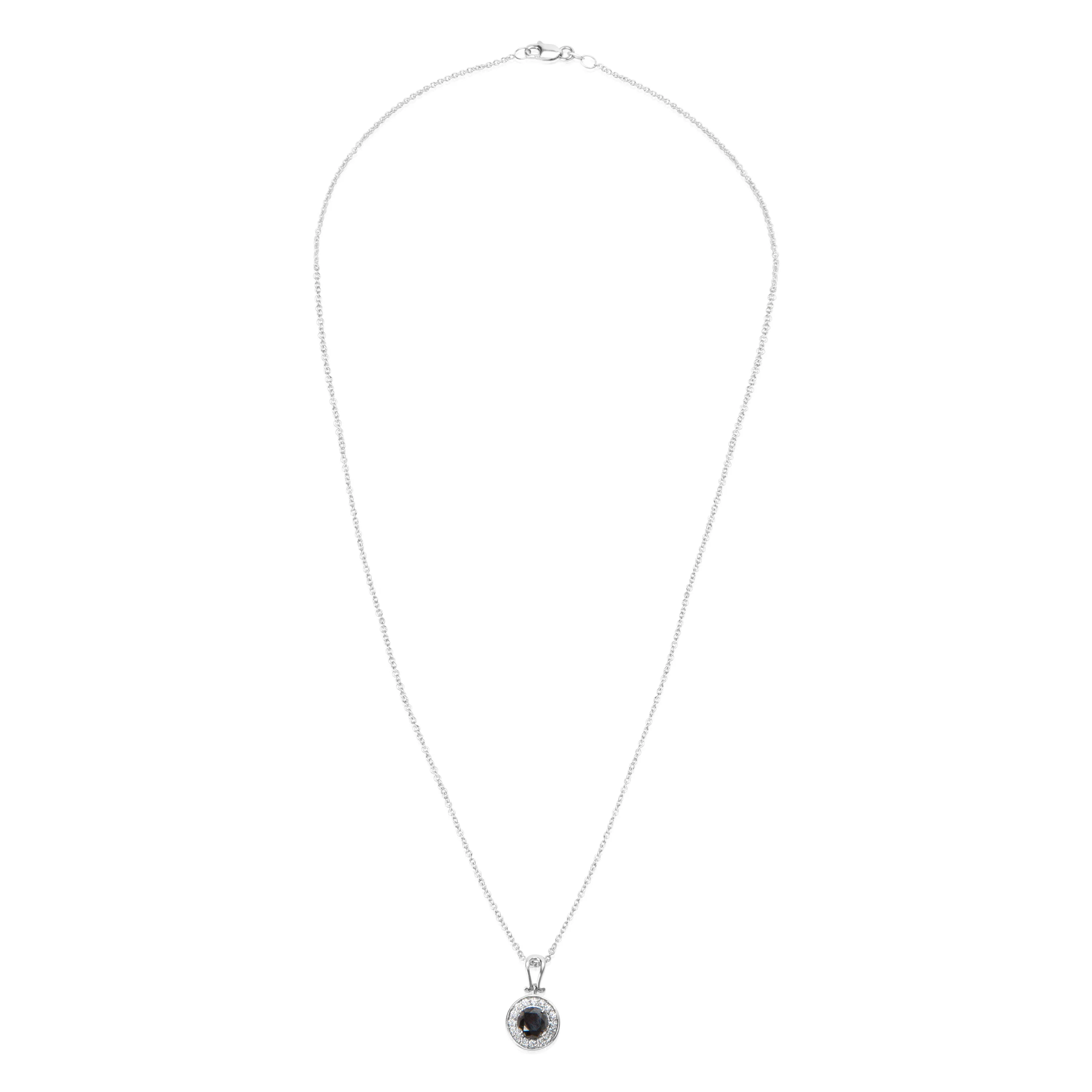 Black Diamond Halo Necklace in 14K White Gold, 0.97 Ctw on Chain - Image 2