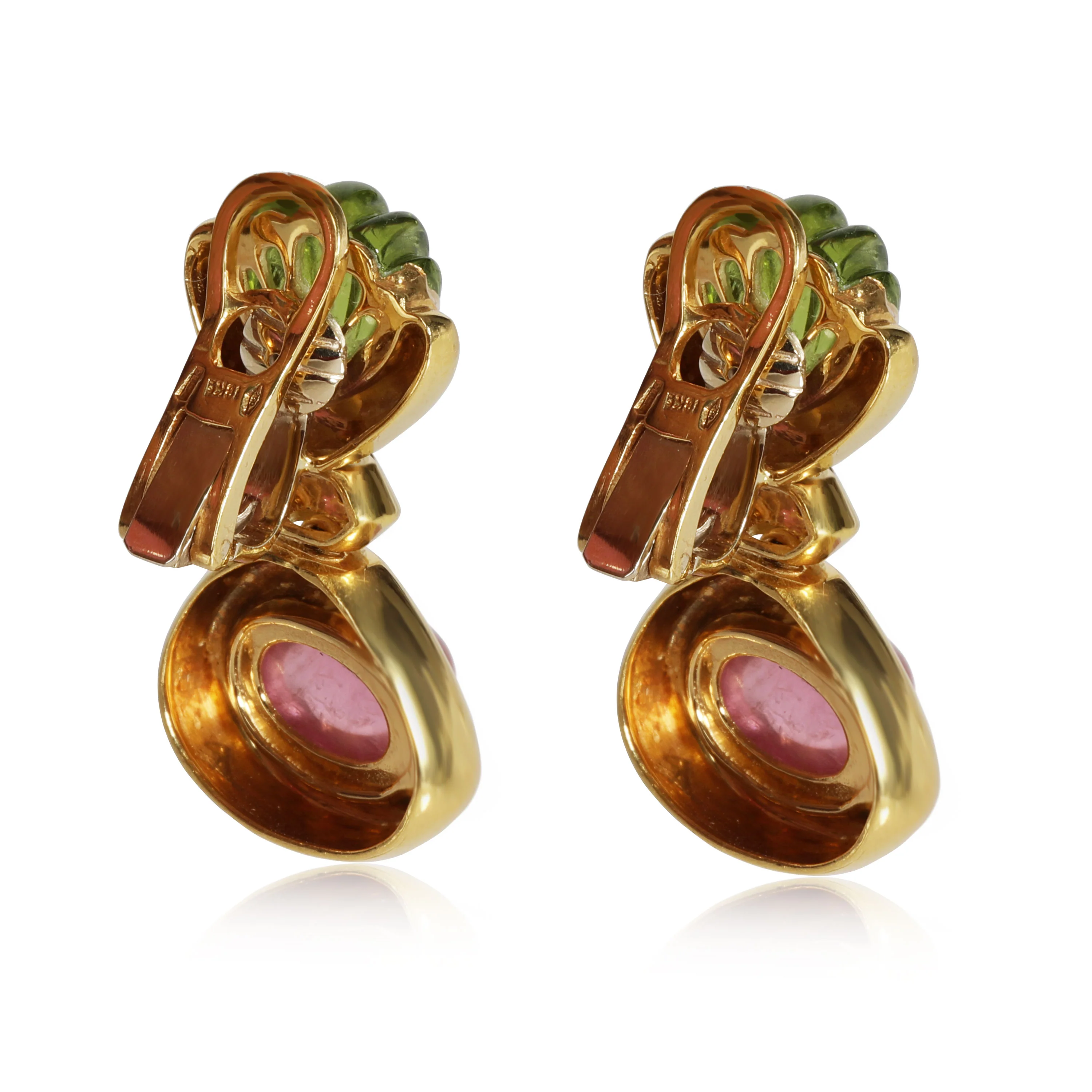 18K Yellow Gold Roberto Legnazzi Pink/Green Tourmaline Clip On Earrings - Image 3