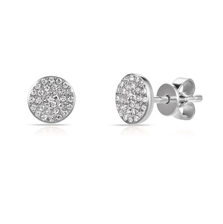Pave Diamond Disc Stud Earrings 14kt Gold 1/5 ctw