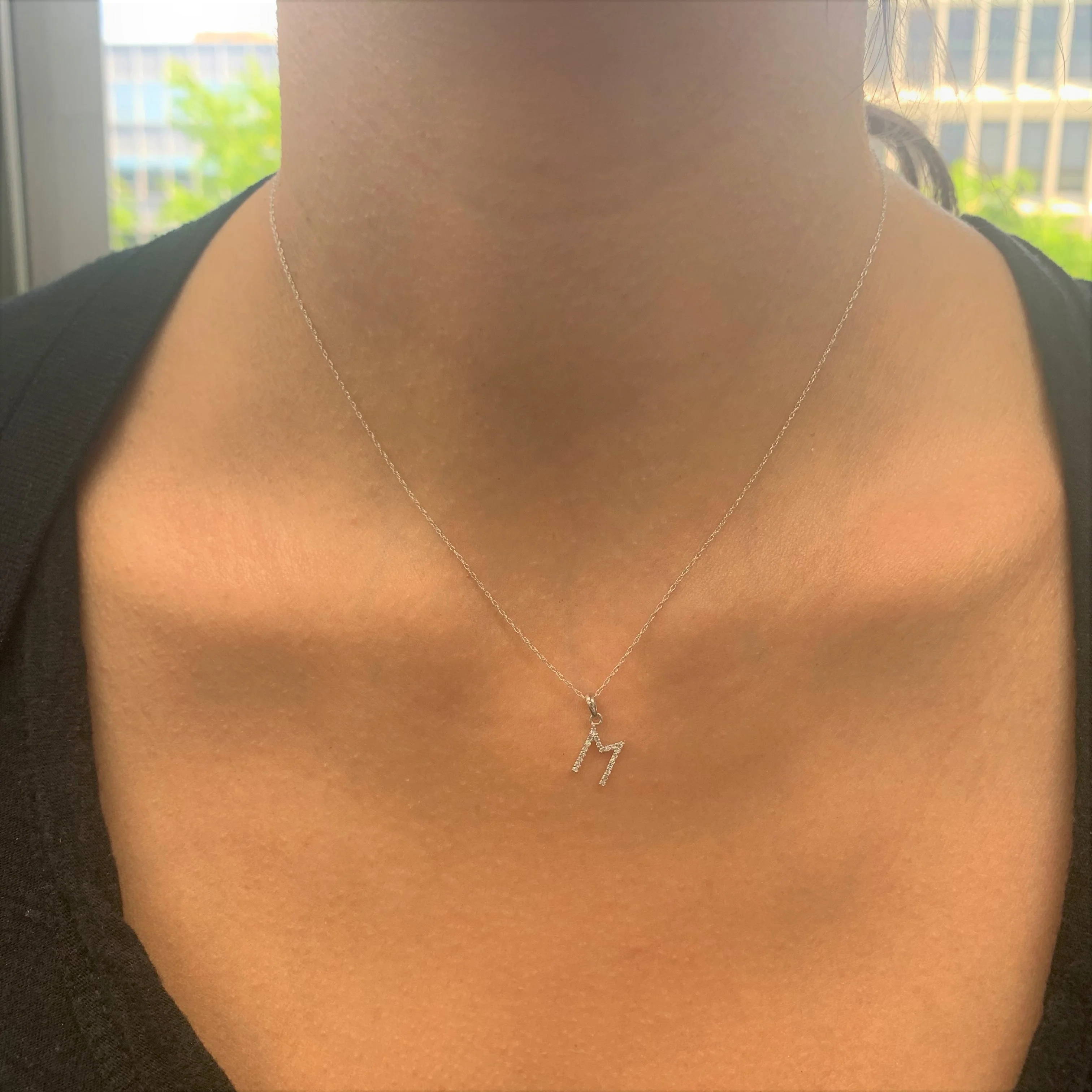 14k White Gold & Diamond Initial Necklace- E - Image 4