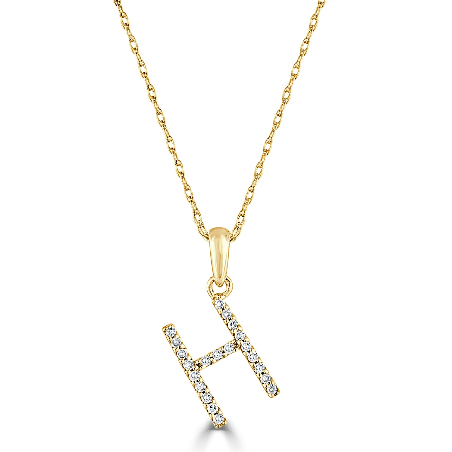 14k White Gold & Diamond Initial Necklace- H - Image 3