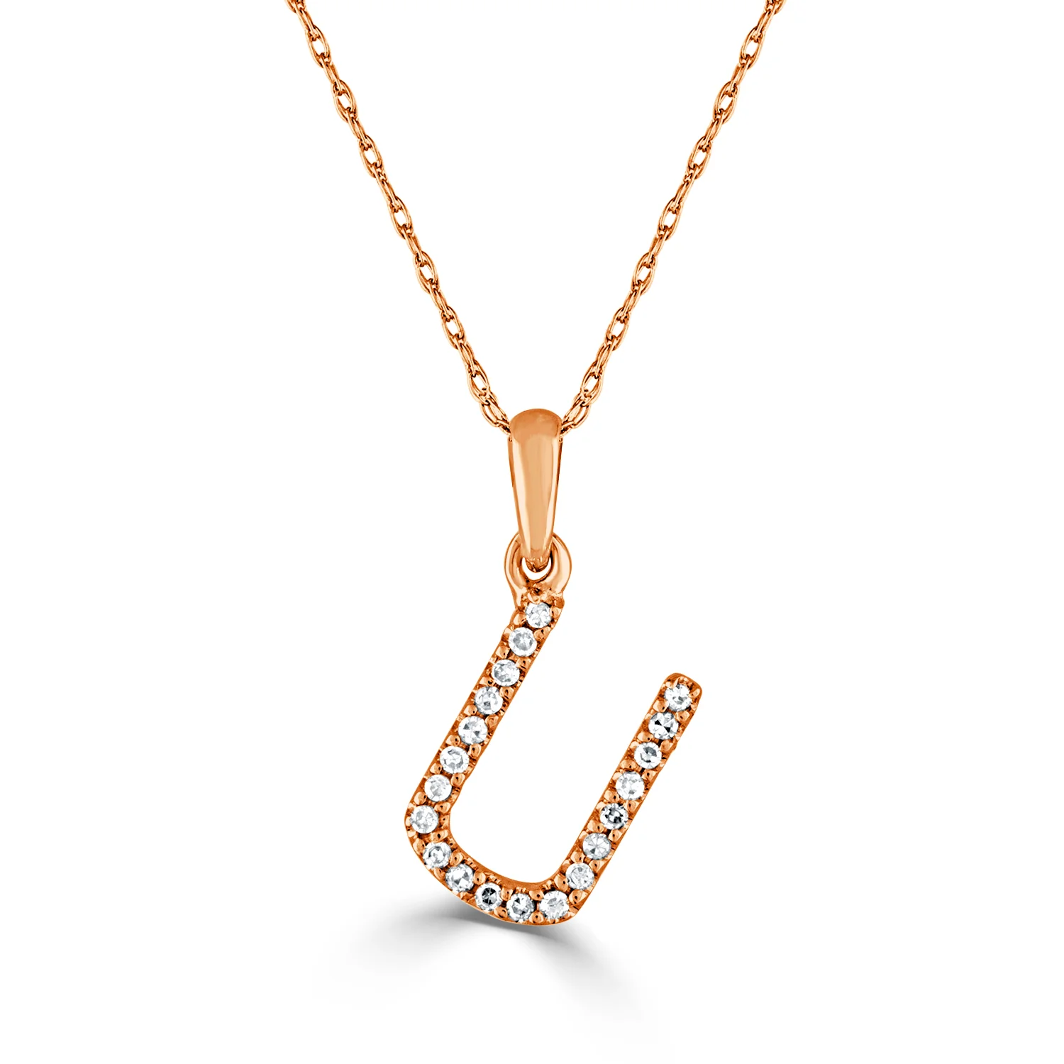 14k White Gold & Diamond Initial Necklace- U - Image 2