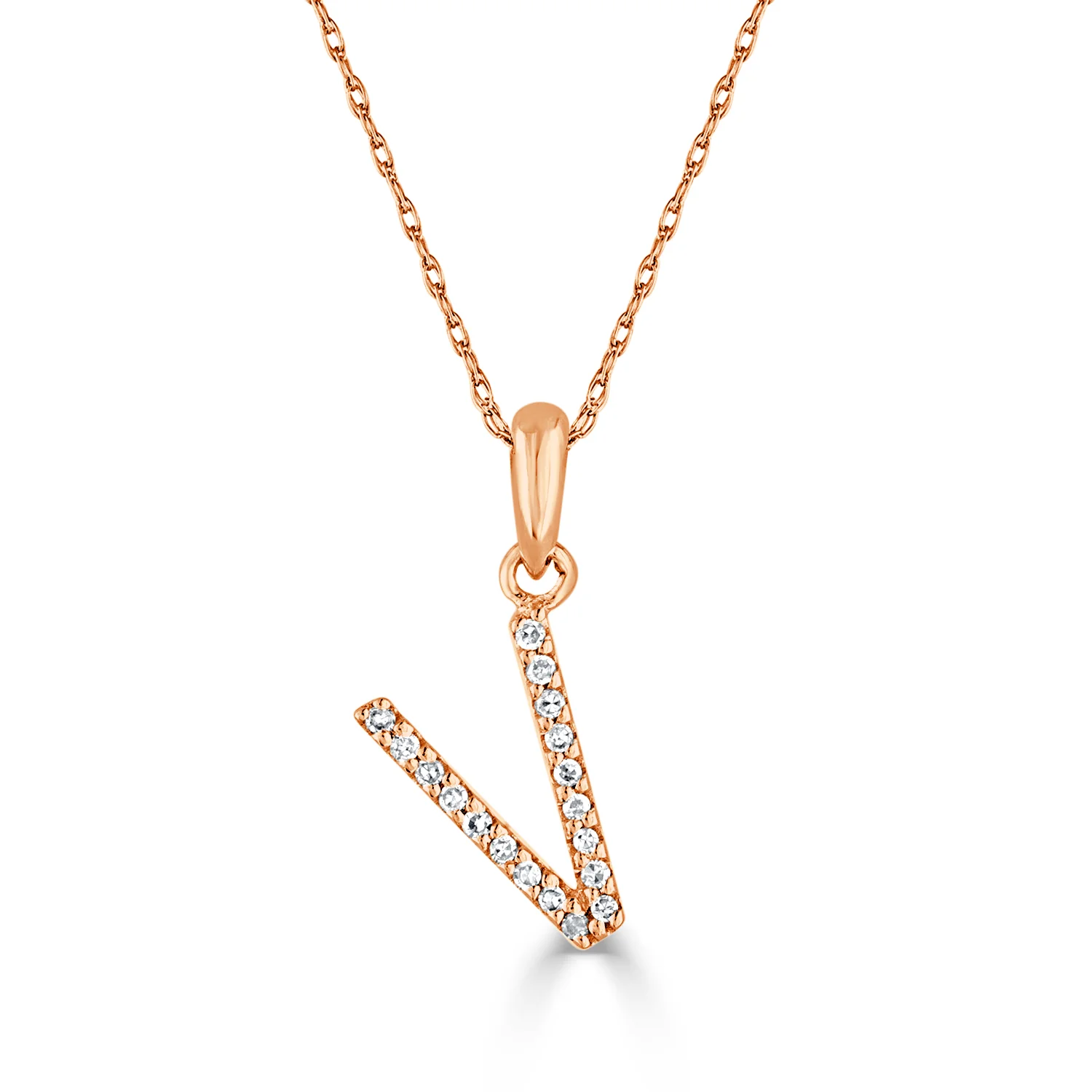 14k White Gold & Diamond Initial Necklace- V - Image 2