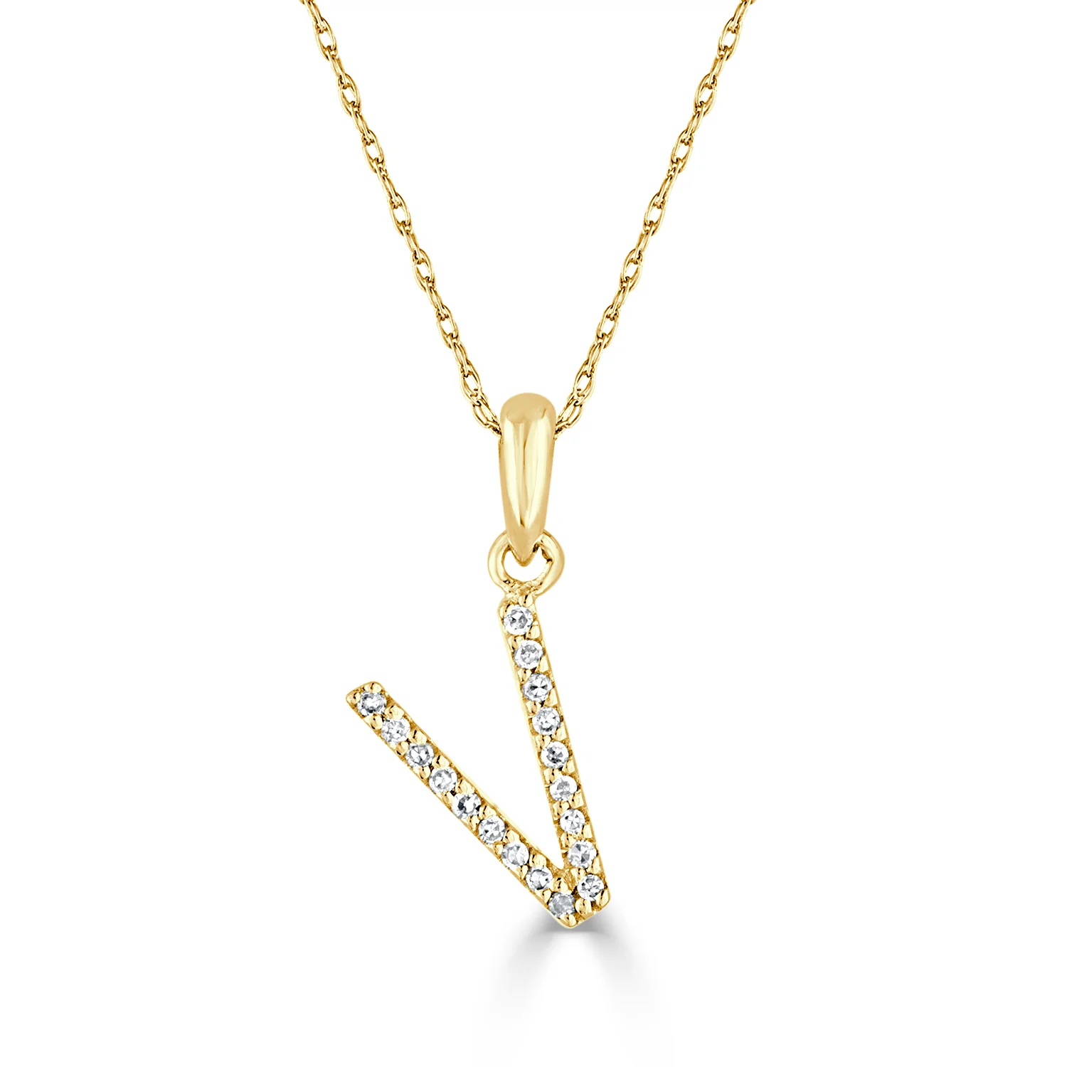 14k White Gold & Diamond Initial Necklace- V - Image 3