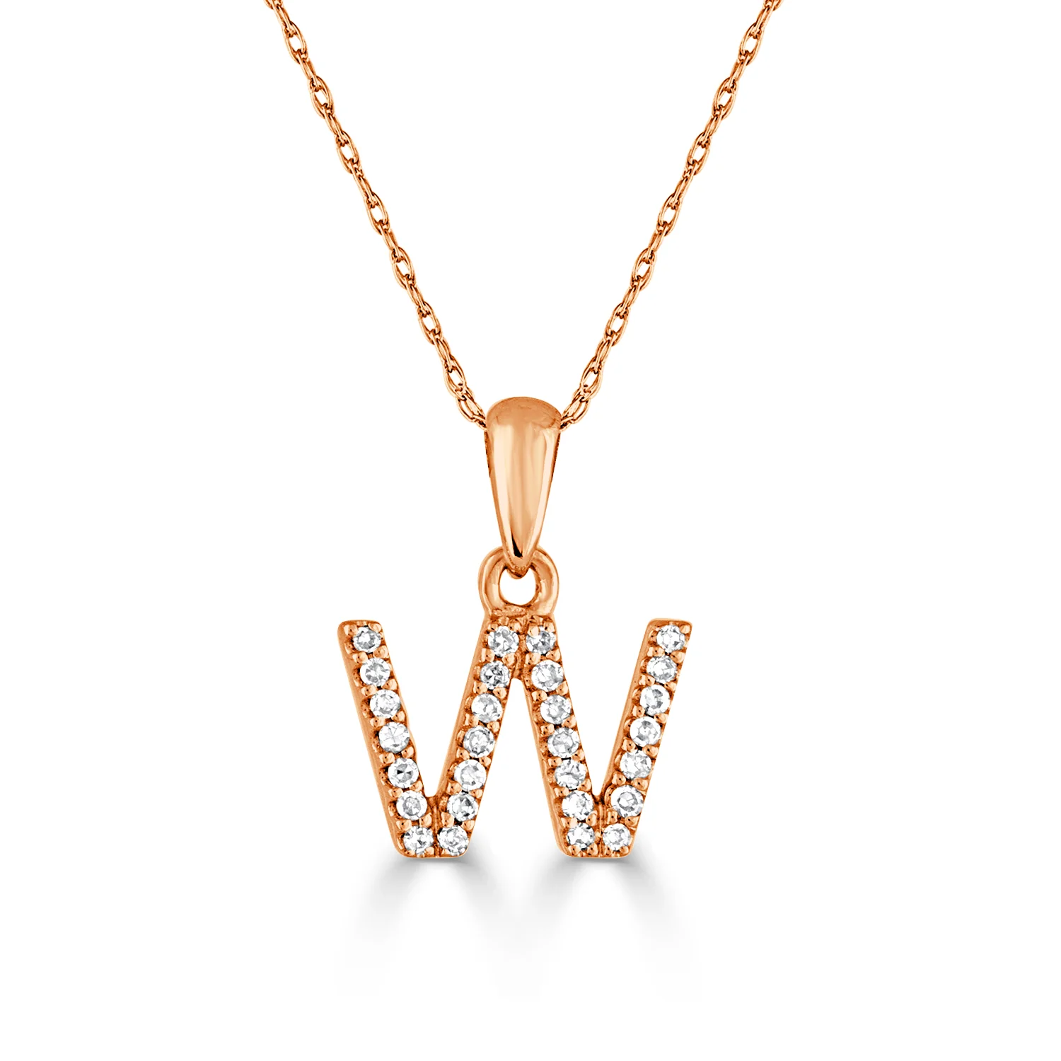 14k White Gold & Diamond Initial Necklace- W - Image 2