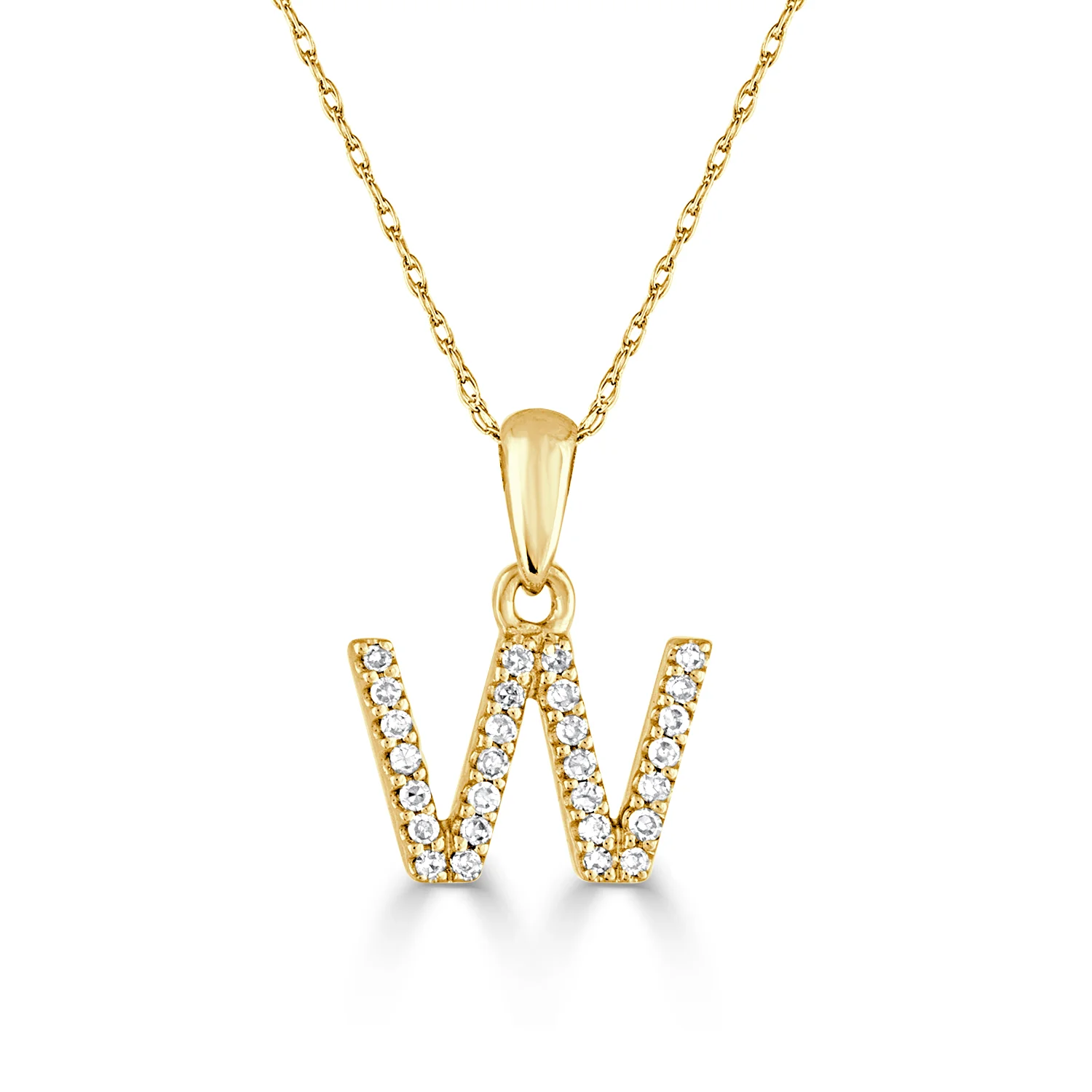 14k White Gold & Diamond Initial Necklace- W - Image 3