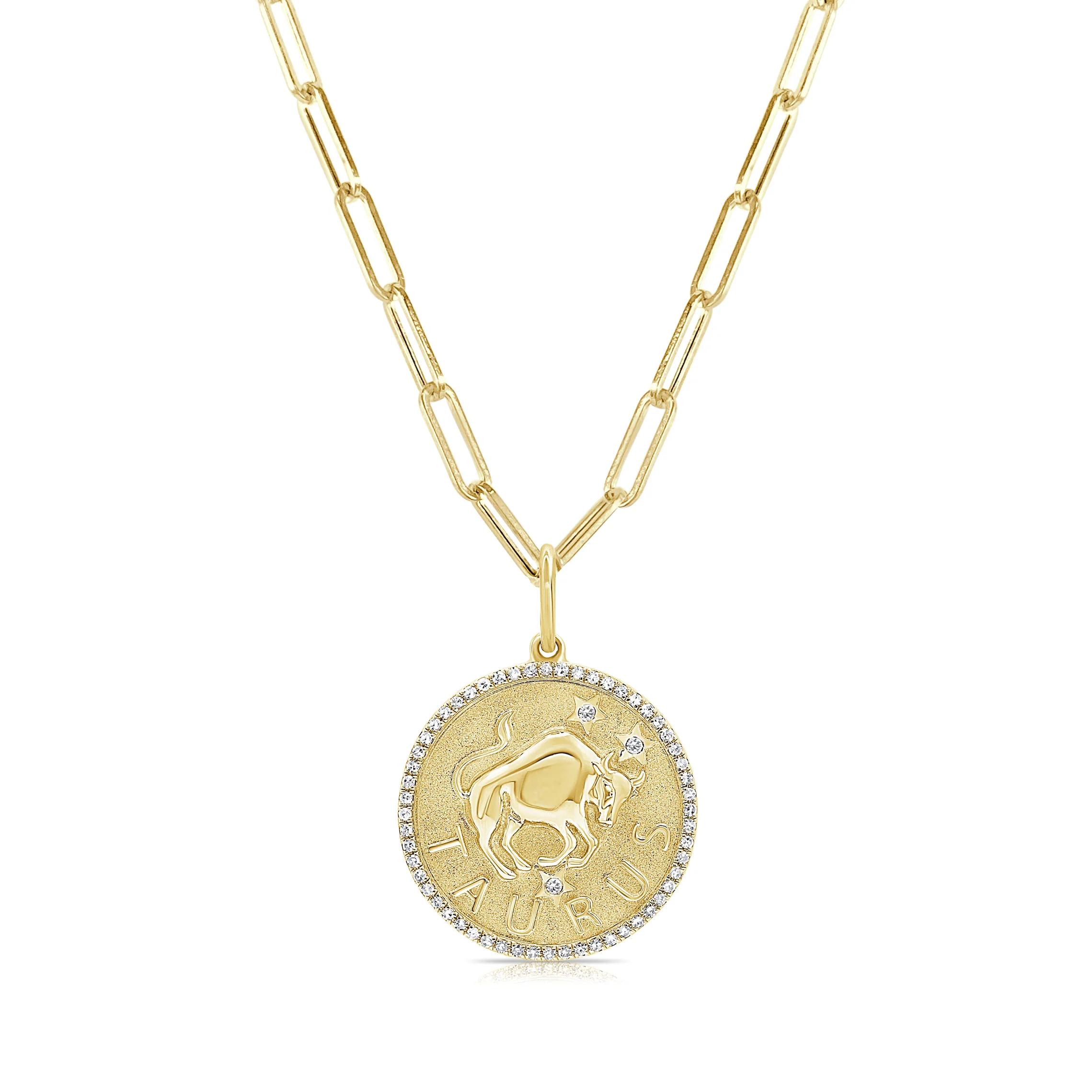 Taurus Zodiac Diamond Necklace in 14KT Yellow Gold