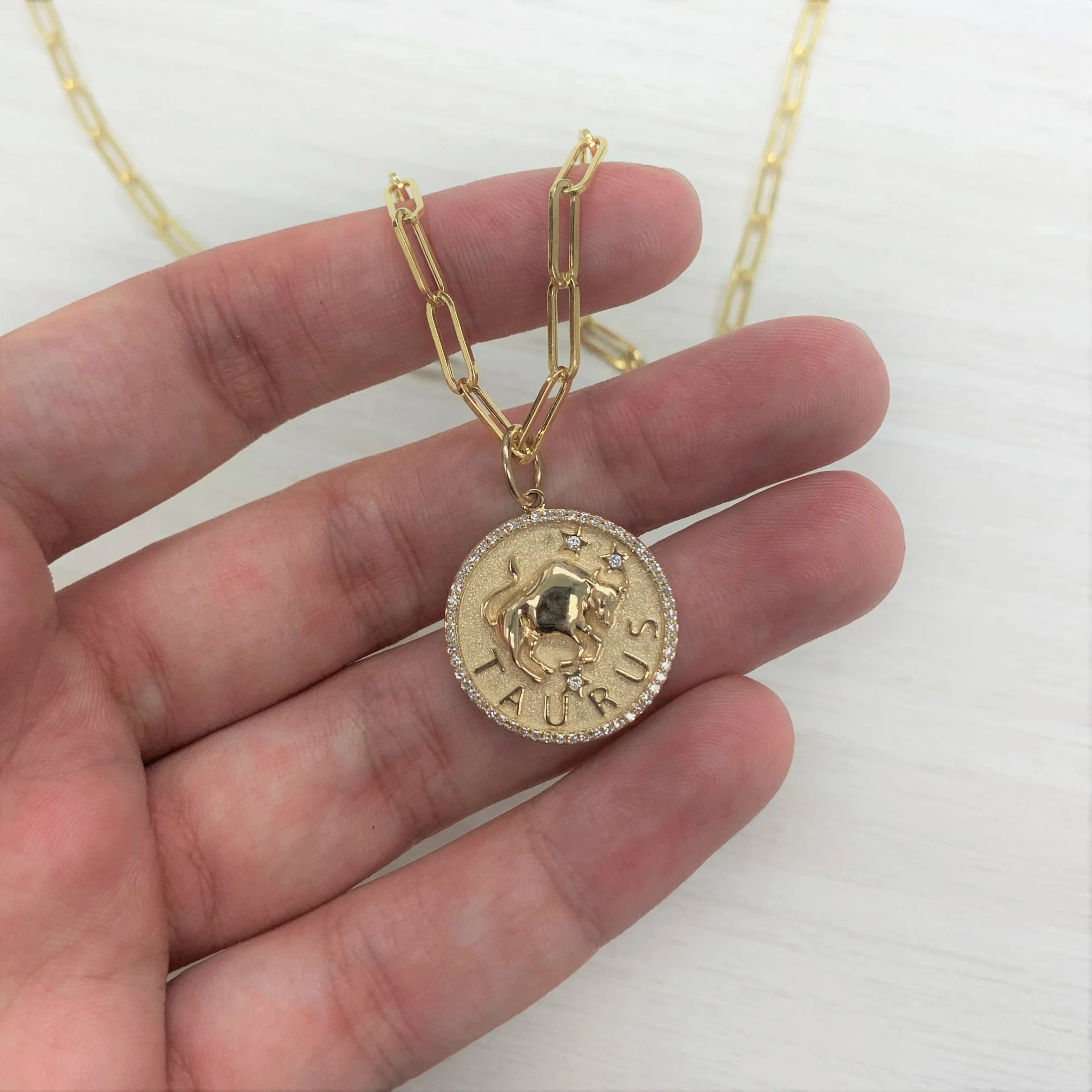 Taurus Zodiac Diamond Necklace in 14KT Yellow Gold - Image 2