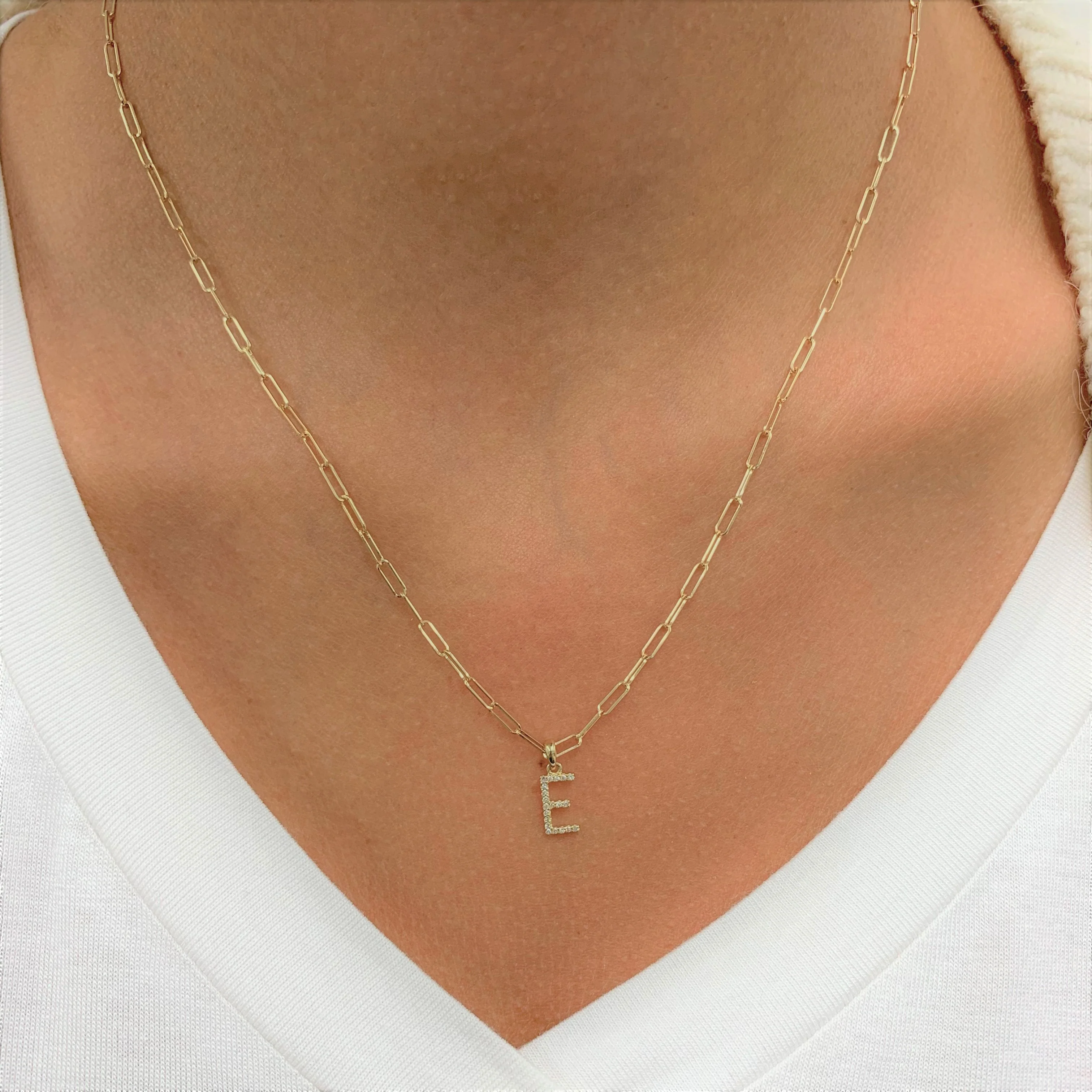 Diamond Paperclip Initial I Necklace in 14K Yellow Gold - Image 3