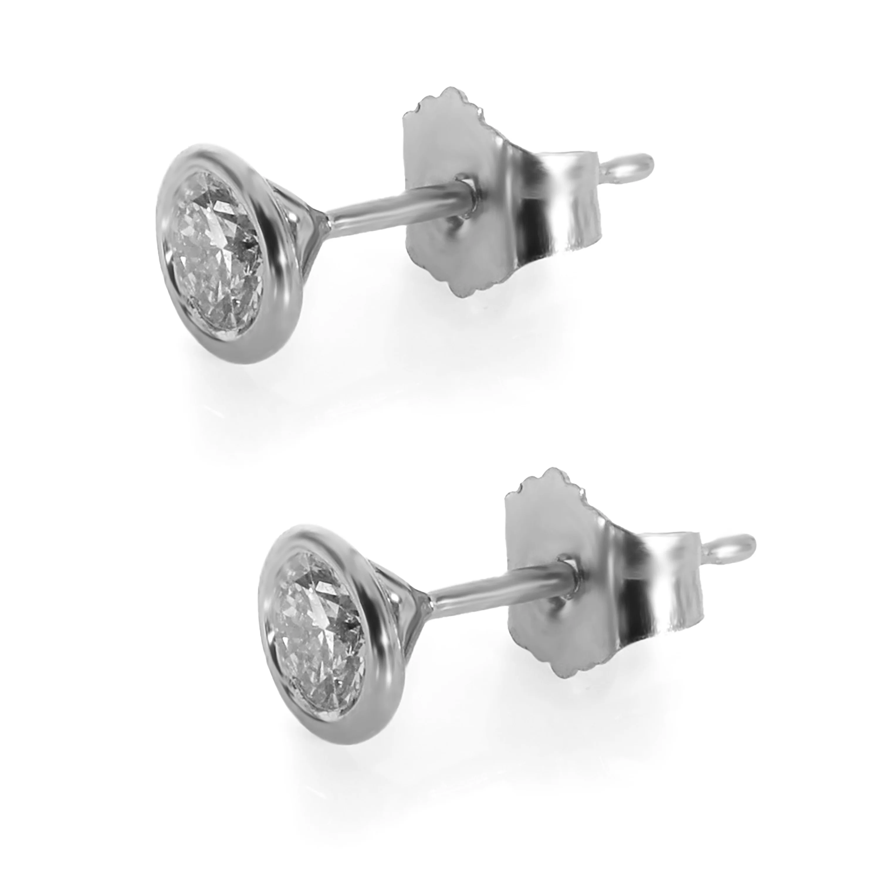 Bezel Set Diamond Stud Earrings in 14K White Gold 1/3 Ctw - Image 2