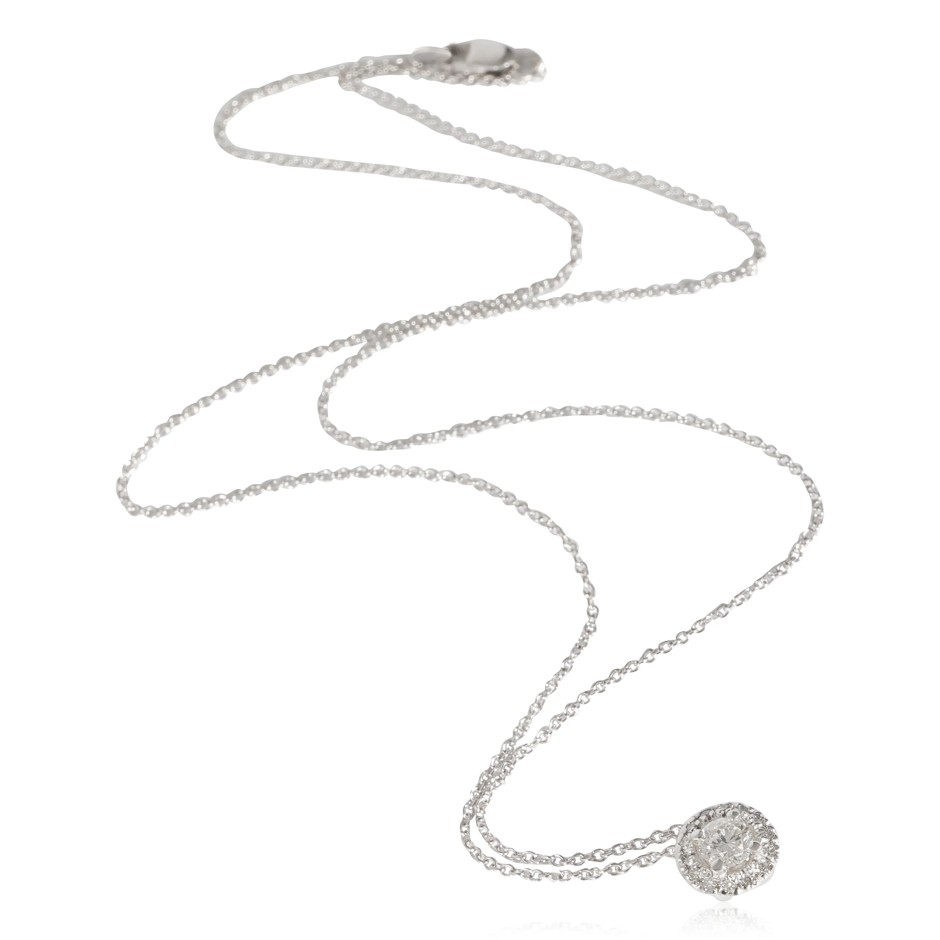 Diamond Halo Necklace in 14K White Gold (1/3 Ctw) on a Chain - Image 3